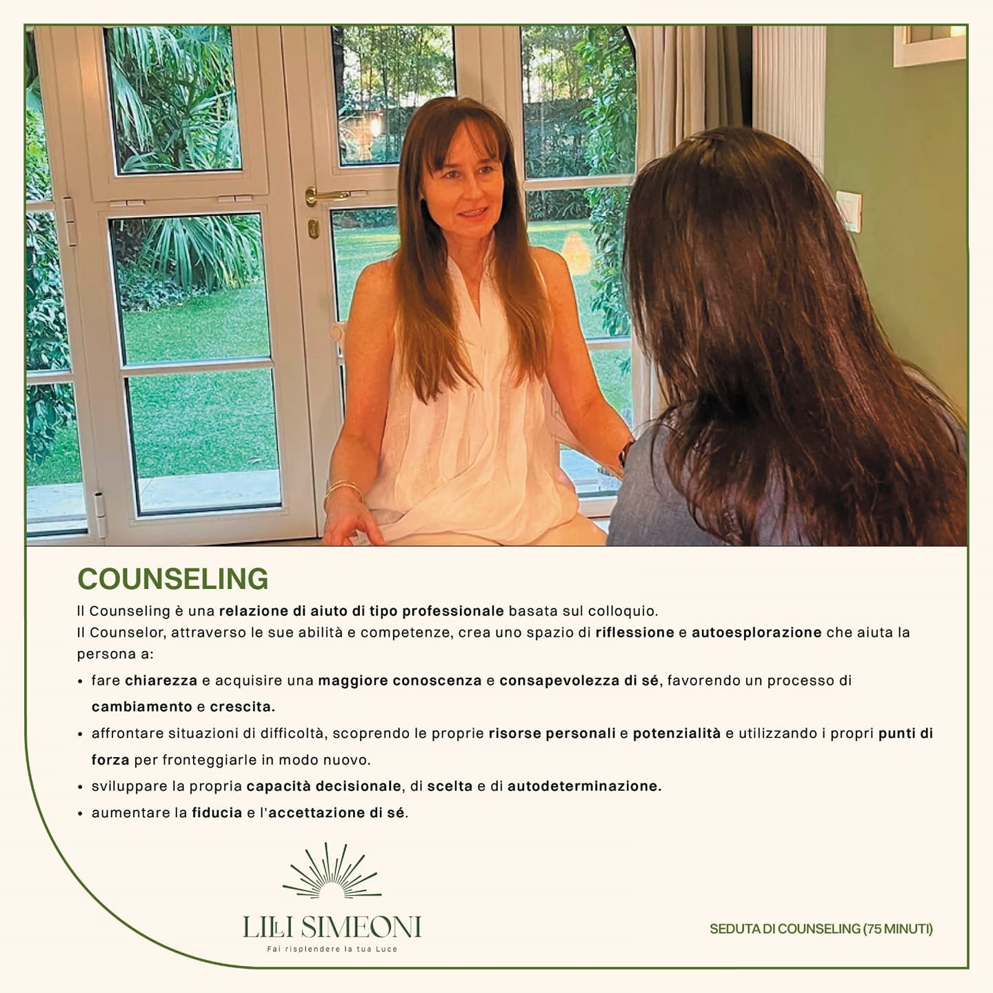 Il counseling è una relazione di aiuto di tipo professionale basata sul colloquio. Aiuta la persona ad acquisire una maggiore conoscenza, consapevolezza e accettazione di sé, a sviluppare la propria capacità di scelta e di autodeterminazione e ad affrontare difficoltà e sofferenza, scoprendo le proprie risorse personali e potenzialità. Favorisce un processo di trasformazione e crescita interiore.
Se hai voglia di saperne qualcosa in più vieni a vedere il mio sito www.lospazioperte.it
#therapy #therapist #counseling #counselorolistico #mentalhealth #traumarecovery #mentalhealthawareness #privatepractice #terapeutaholistico #salutebenessere #accessbars #accessconsciousness #cambiamento #coachingonline #benessereolistico #holistichealer #holisticwellness #olistico #trainingolisticototale #holisticapproch #holisticcoach #verona #italy #veronacity #veronaitaly