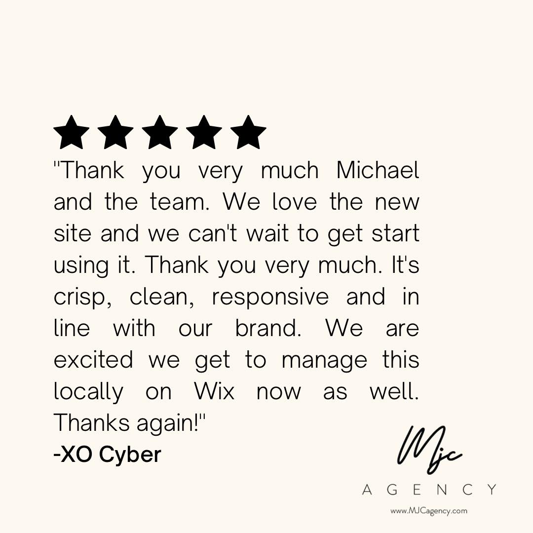 💬Thanks for your review, XO Cyber! We're thrilled to hear that we provided you with a website that aligns perfectly with your brand. Your satisfaction means the world to us at MJC Agency. If you ever need anything for your @Wix website, we're here to help!💬
.
.
#wixwebsitedesign #wixstudioplatfrom #studioplatform #customerreview #happyclient #webdesign #webdesigninfo #visualdesign #managewix #customerreview #cybersecurity