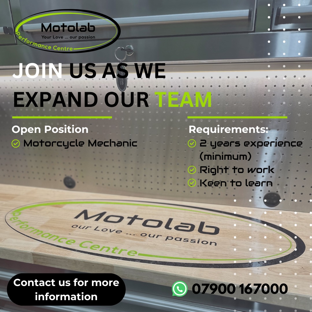 Join the Motolab team! We're seeking a skilled motorcycle mechanic with at least 2 years of experience. If you're passionate about providing the best possible service to clients and ready to rev up your career, contact us at π07900 167000. ποΈ #motorcyclepassion #JoinOurTeam #MotolabExperience #MotorcycleMechanic #BedfordJobs #motolab