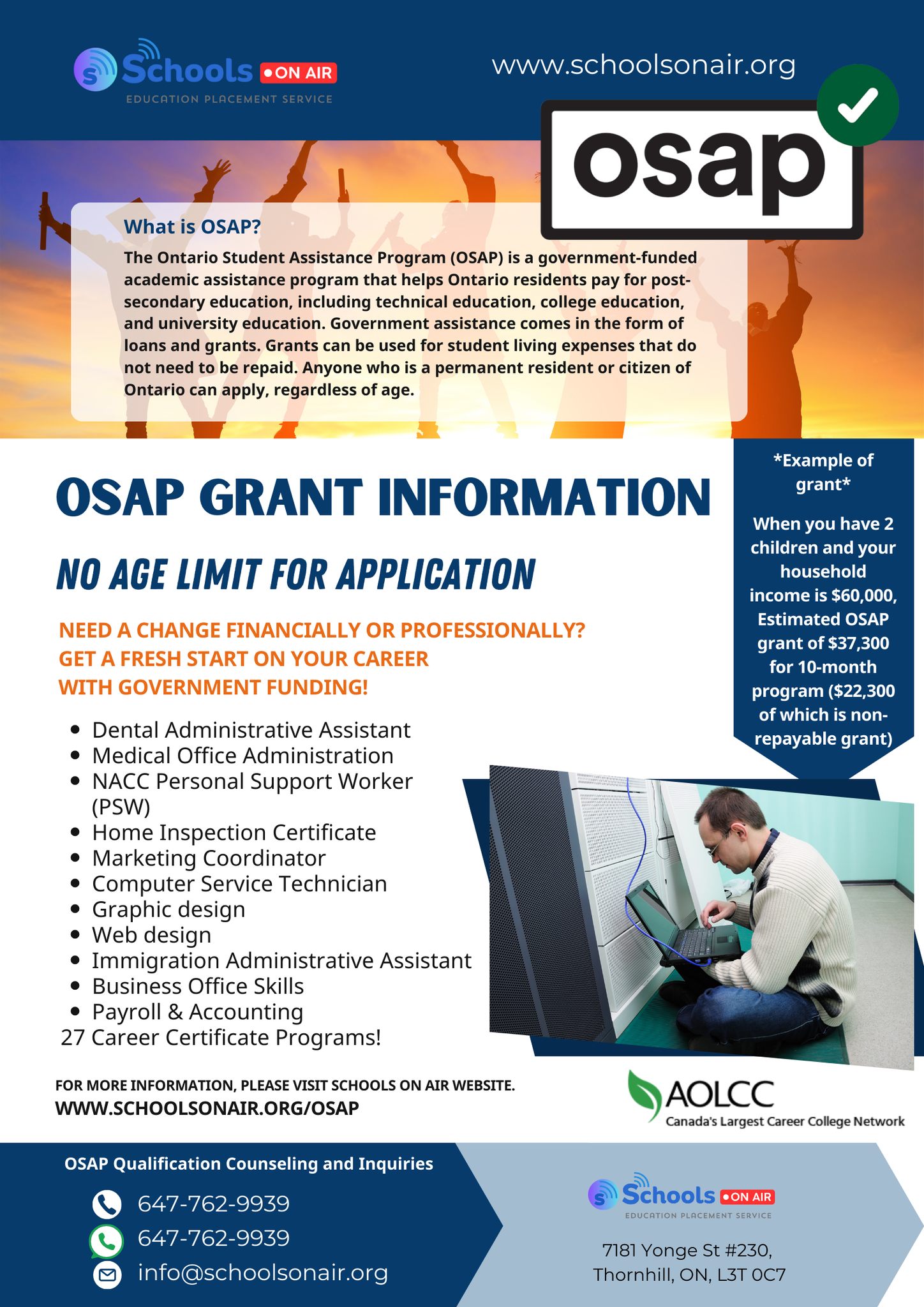 Need Free Money? 💰🎓
OSAP can cover your tuition and living expenses—no age limits! Whether you're starting fresh or upgrading your career, you could qualify for funding.
Don’t miss out! Contact us for a free consultation today.
👉 www.schoolsonair.org/osap
#osap #canadafunding #educationfunding