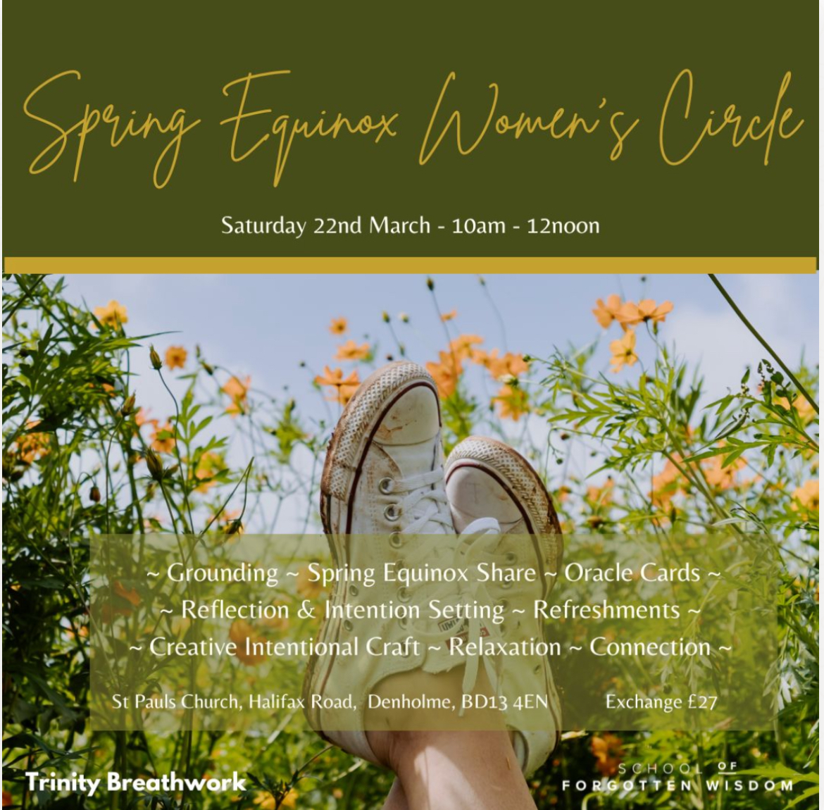 Spring Equinox Women's Circle - Sat 22nd March
Did someone say Spring!? I am so excited for the lighter days to return. I absolutely love this season of year as it always feels like such the perfect time to start those plans that have been gestating during the winter months.
A time of new beginnings, renewal, passion and excitement. As the earth begins to wake up from her winter slumber, we are invited to enter a new cycle of growth and flourishing. Clearing out old energies and patterns feels so supportive at this time as we feel called to make space for the new.
Come and join me and the beautiful @trinitybreathwork for a morning full of self reflection and care. Weaving our combined medicine as women is such a gift. So if you fancy some time out to do something for you. We'd love to have you with us.
Link to book is in the BIO
#springequinox#womenscircles#womenthatgather#newbeginnings#turnoftheyear#seasonalcircles#sacredspace#livinginalignment#circlework