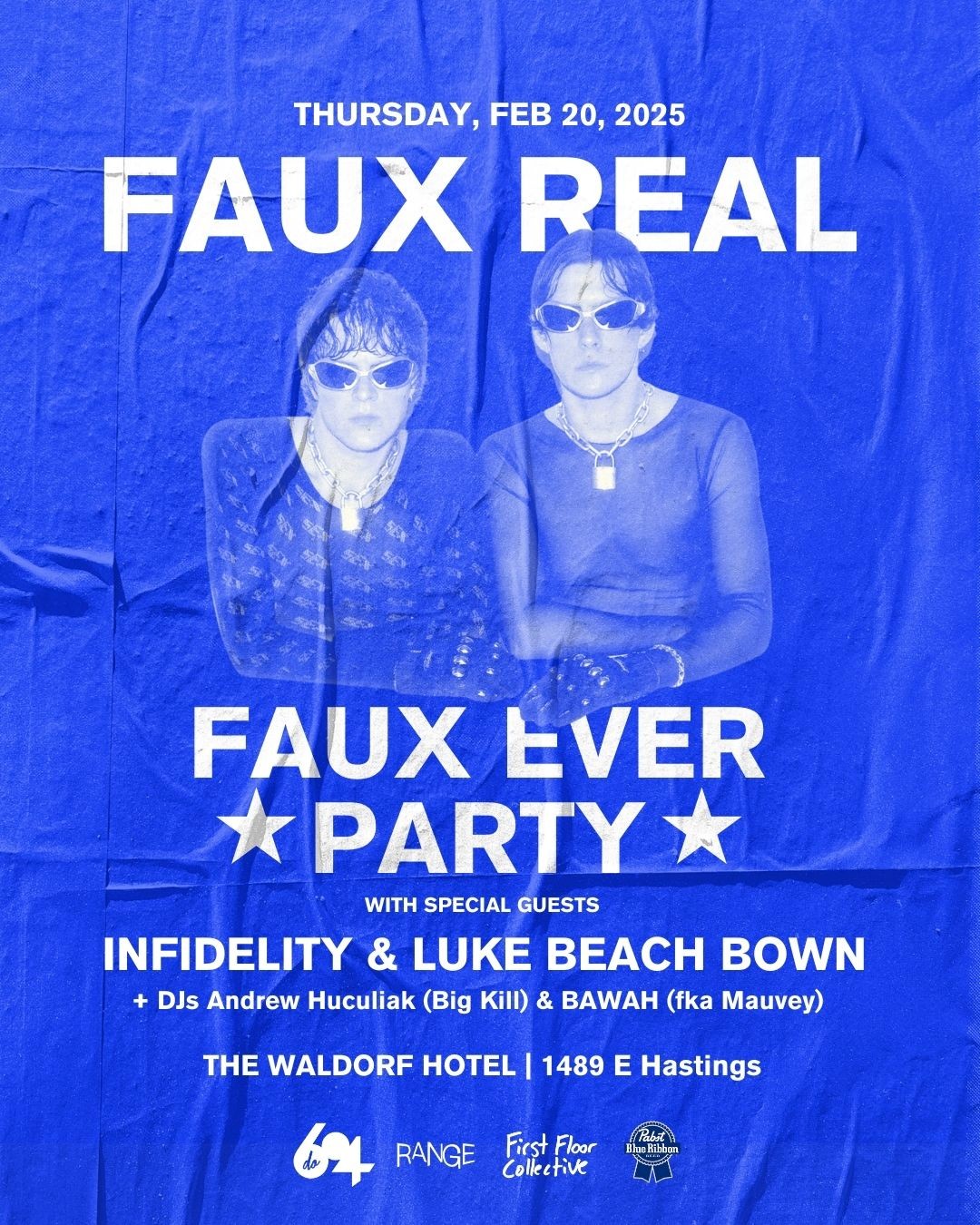 🚨 FAUX EVER PARTY is coming to The Waldorf! 🚨
Get ready for an unforgettable night as FAUX REAL brings their high-energy performance to @AtheWaldorf on Feb 20! 🎶🔥
With special guests INFIDELITY + LUKE BEACH BOWN, plus guest DJs Andrew Huculiak (Big Kill) & BAWAH (fka Mauvey) spinning all night! 🎧
✅ Flash tattoos
🍻 Cheap PBR
🎟️ Early bird tickets on sale now!
Doors at 8PM | Party 9PM - 1AM | 19+
Secure your spot now! 🎫 link in bio & stories!
