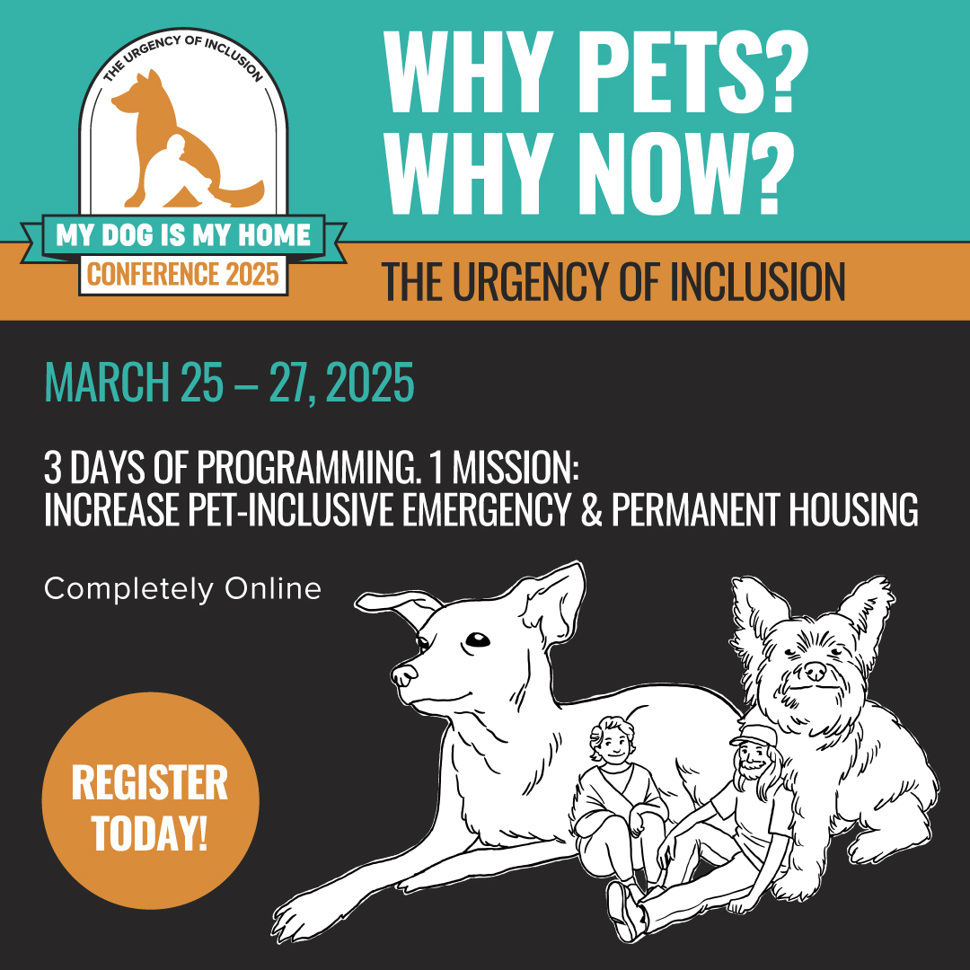 Navigating housing with assistance animals can be challenging, but you donāt have to do it alone. Join us and @mydogismyhomeofficial online from March 25-27 for an incredible conference focused on making housing more inclusive for people experiencing homelessness and their pets. We'll be holding Office Hours on Fair Housing & Assistance on Tuesday, March 25th at 12:30 PT where you can get your questions answered in real time. We'd love for you to be part of the conversation!
Expect powerful stories, engaging discussions, and a passionate community working towards change.
⨠Special Discount for Our Network! āØ
Use code FRIENDS&FAM to register for just $75!
Sign up now: bit.ly/mdimh25
Letās make an impact together! #MyDogIsMyHome2025