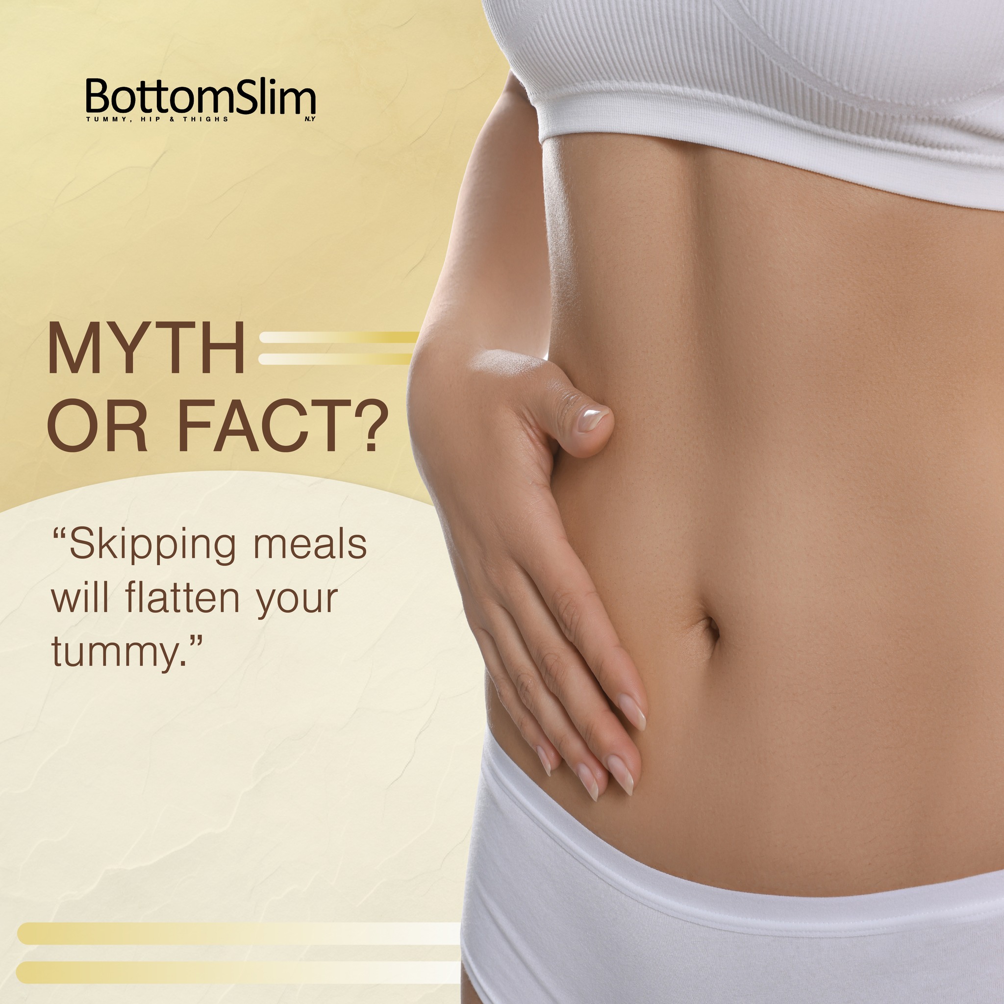 Skipping meals might seem like a quick fix for a flat tummy, but it's a myth.
In reality, skipping meals can slow down your metabolism and actually lead to weight gain. Your body may enter starvation mode, holding onto fat rather than burning it.
Eating balanced, regular meals keeps your metabolism active and supports weight management. Nourishing your body with the right nutrients is key to achieving and maintaining a healthy weight. 💪BottomSlim will be your guidance towards a slimmer lower body
#BottomSlim #slimming #slim #beauty #treatment #bodytoning #bodyconfidence #Bodygoals #body #bodyshape #cellulite #unevenskin #exercise #slimcontour