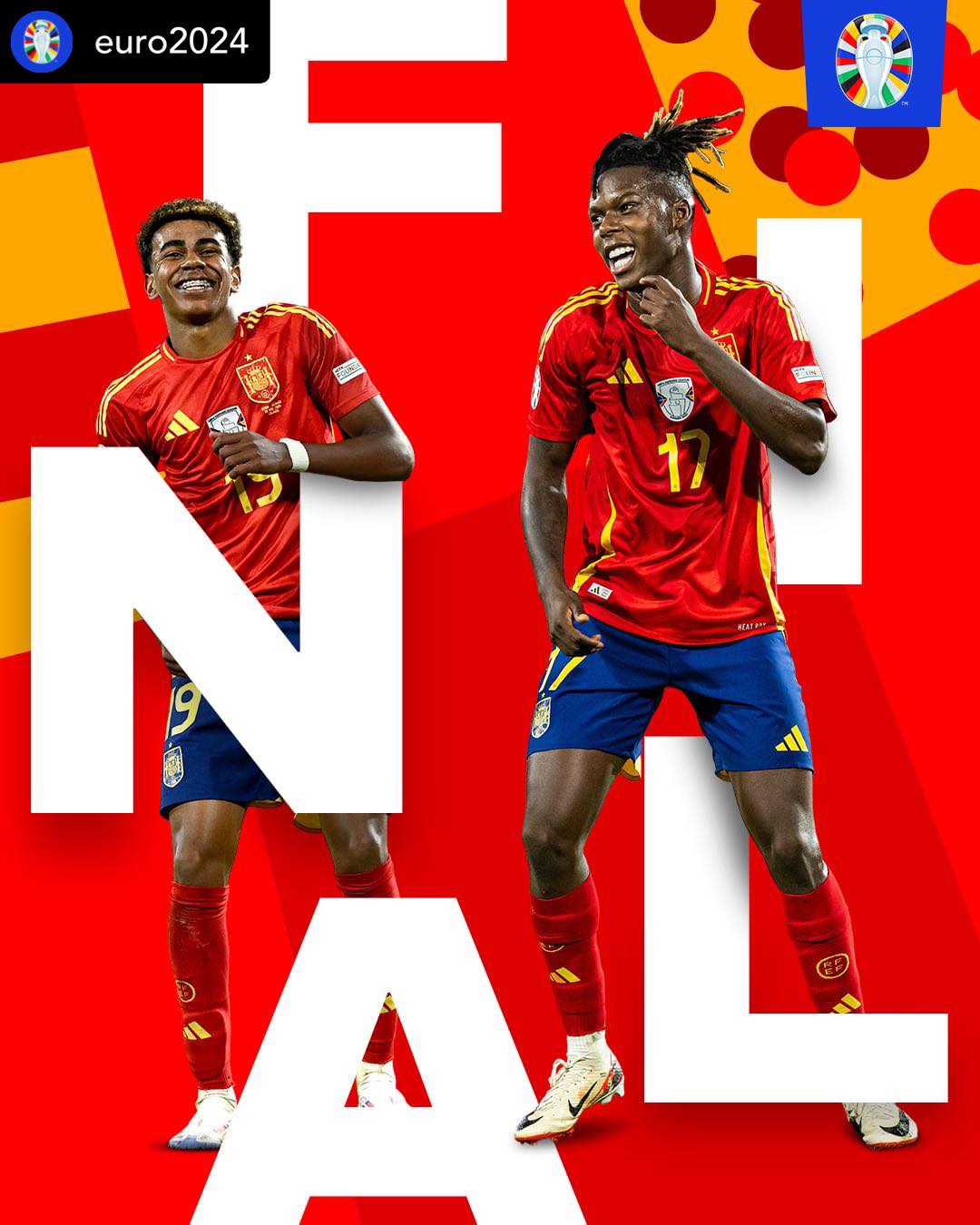 📣 ¡Vamos, España! 🏆 ¡Les deseamos mucha suerte en la final de la Euro 2024! 🌟
#Euro2024 #Final #España #Fútbol #Orgullo
@sefutbol @euro2024