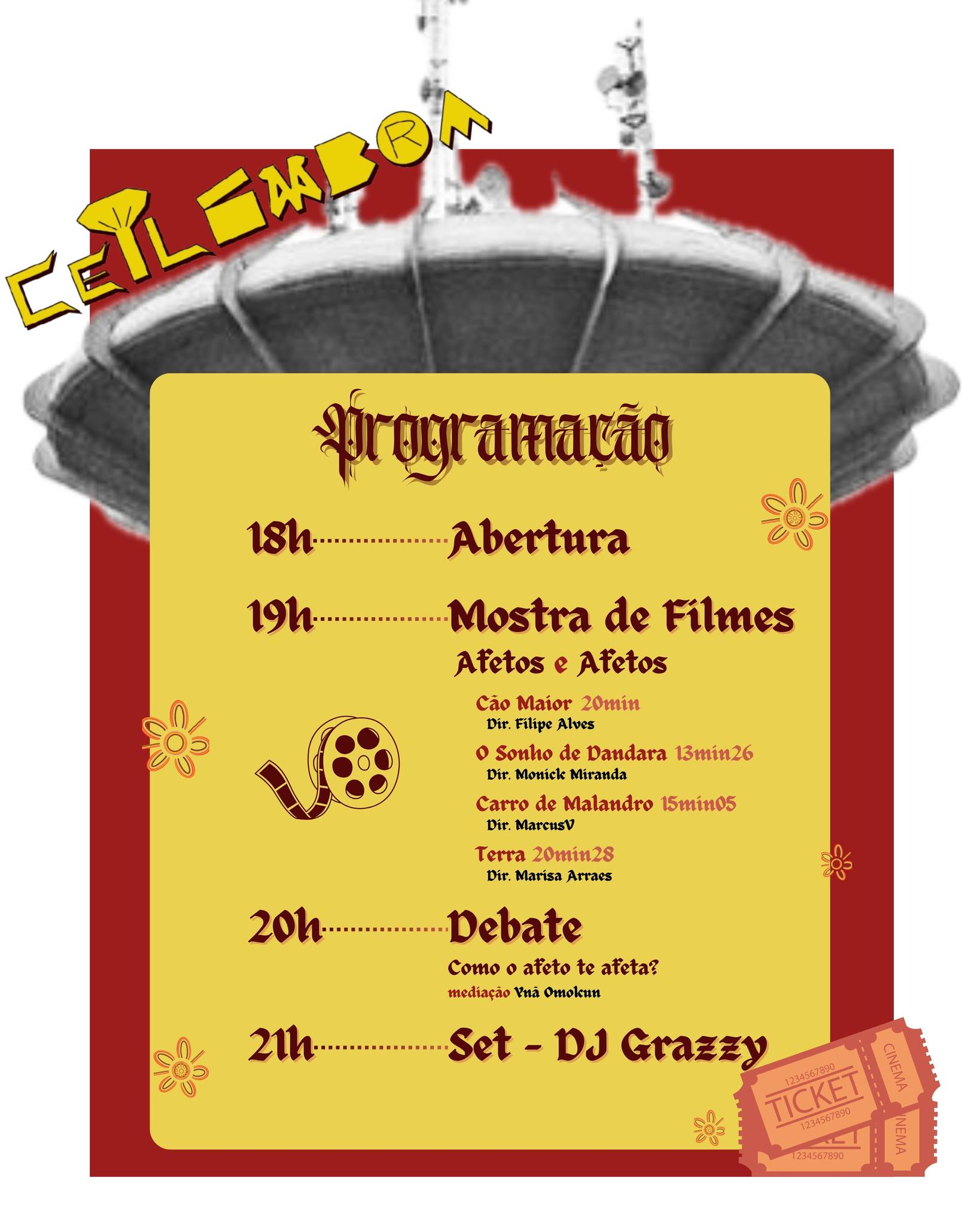 se liga na programação que a Kilombra preparou:
18h Abertura do evento
19h Mostra de Filmes - Afetos e Afetos
--- Cão Maior do diretor Filipe Alves (@curtacaomaior @filipe.avi)
--- O Sonho de Dandara da diretora Monick Miranda (@eu_min_nick @osonhodedandara)
--- Carro de Malandro do diretor Marcusv (@mnicius_ @carrodemalandro.ofilme)
--- Terra da diretora Marisa Arraes (@marisaaarraes)
20h Debate - Como o afeto te afeta? com mediação de Ynã Omokun (@botinhodabahia)
21h Set - DJ Grazzy (@djgrazzy_almd)
estamos preparando um evento lindo pra quem é de keke curtir e sentir o afeto que só a gente sabe fazer. E se preparem pq vem uma surpresa gostosinha pra quem estiver lá no dia!
esse evento é realizado pela Kilombra com apoio de Cio das Artes, BlackTape e Jovem de Expressão.
#MostraCeilombra #ArtePeriferica #Cinema #DjGrazzy #Musica