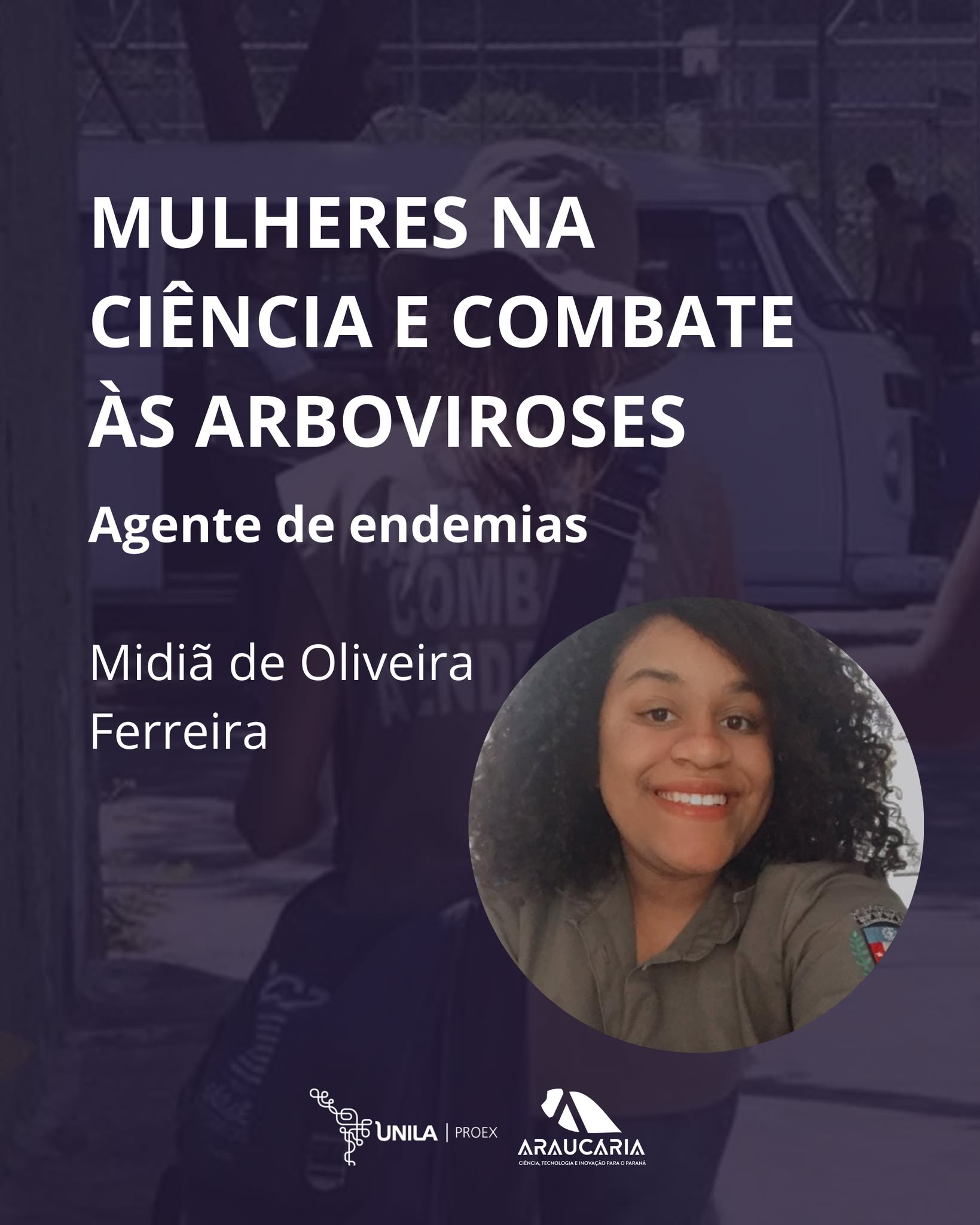 Olá pessoal! No Mês das Mulheres, destacamos profissionais que fazem a diferença na saúde pública! Hoje, apresentamos Midiã, agente de endemias da Secretaria de Saúde do município de Medianeira e antiga voluntária em nosso Projeto Ecologia e Saúde 💜🦟😁
.
.
.
.
.
.
#EcologiaeSaúde #SaúdePública #FozContraDengue #DivulgaçãoCientífica #DengueNão #Saúde #mêsdasmulhres