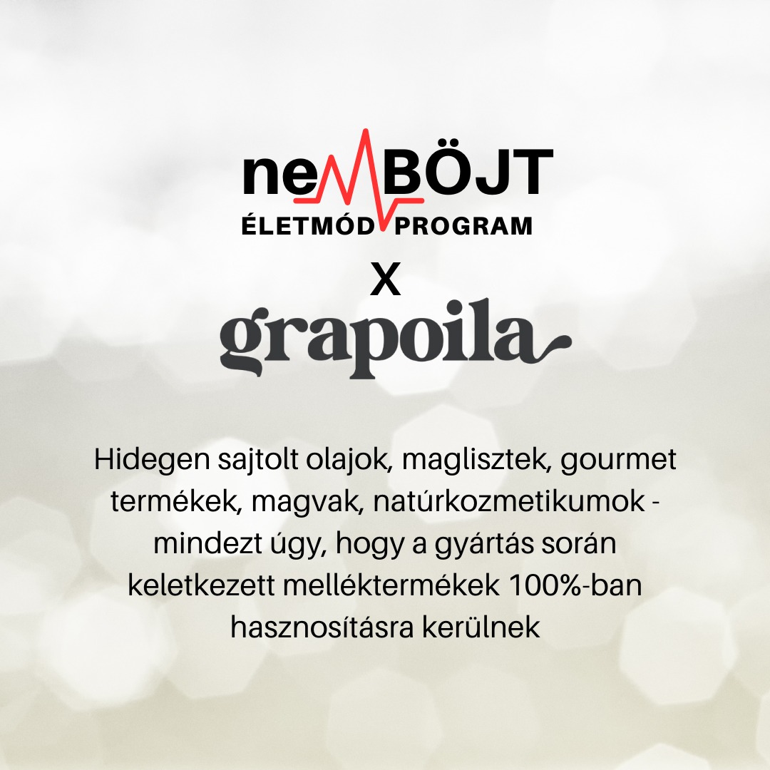 Az idei első #nemBÖJT életmód program azért is különleges, mert több olyan magyar vállalkozással sikerült partnerséget kötni, akiket nagyra becsülök és akiknek a termékeit előszeretettel használom séfként és magánemberként is. Ilyen például a @grapoila, akik többek között hidegen sajtolt olajokat, egészséges élelmiszereket és természetes kozmetikumokat gyártanak, környezettudatosan, zero waste elvek mentén. A cég már 15 éve végez hiánypótló munkát és nemzetközi szinten is elismertté vált. Érdemes utánuknézni a grapoila.hu oldalon - aki pedig részt vesz a nemBÖJT-ben, január 14 és március 31 között 10% kedvezménnyel tud rendelni a webshopból. Január 7-ig még tudtok early bird kedvezménnyel jelentkezni! 😊