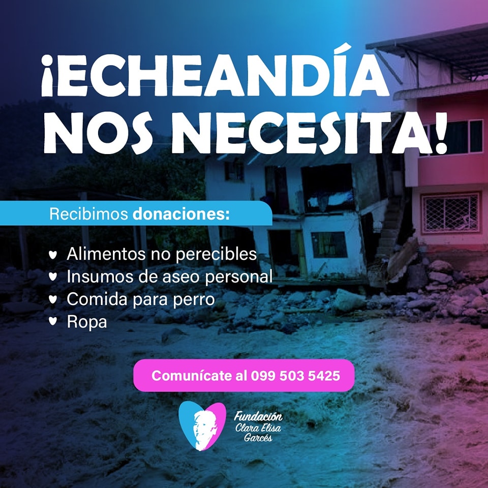 🌟 ¡Únete a nuestra causa y ayuda a quienes lo necesitan en Echeandía! 🌟
Las intensas lluvias han devastado el barrio Malecón Alto, dejando a familias enteras sin hogar. ¡Tu donación puede marcar la diferencia hoy mismo! Juntos podemos reconstruir esperanzas y hogares. ¡Dona ahora y sé parte del cambio en Bolívar! 🏡💕
#AyudaEcheandíaCaluma #JuntosPorBolívar #AyudanosACompartir
#manosolidaria #JuntosTodoEsPosible #ecuadorunido #ayudaecheandía #voluntarios #ong #fundacion #ayudasocial #volunteer #gratitud #grateful #donaciones #donations