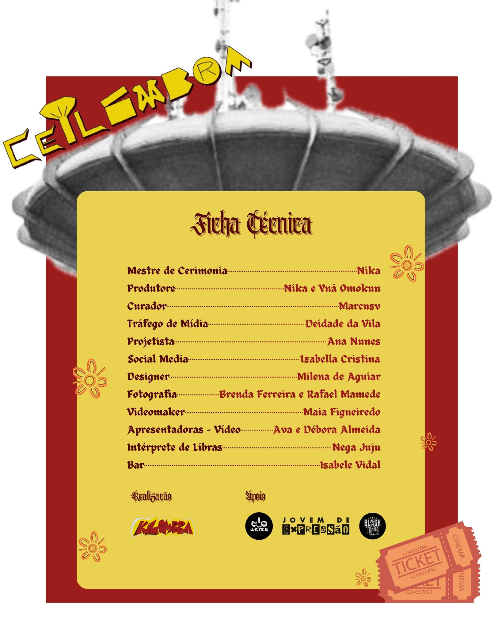 Agradecemos a participação de geral que colou pra prestigiar a nossa Mostra!
Essa foi só a primeira edição, fique atente para descobrir quando será a próxima.
FICHA TÉCNICA
Mestre de Cerimonia - Nika
Produtore - Nika e Ynã Omokun
Curador - Marcusv
Tráfego de Mídia - Deidade da Vila
Projetista - Ana Nunes
Social Media - Izabella Cristina
Designer - Milena de Aguiar
Fotografia - Brenda Ferreira e Rafael Mamede
Videomaker - Maia Figueiredo
Apresentadoras do Vídeo - Ava e Débora Almeida
Intérprete de Libras - Nega Juju
Bar - Isabele Vidal
Evento realizado com recursos próprios pela Kilombra com apoio de Cio das Artes, Black Tape e Jovem de Expressão.