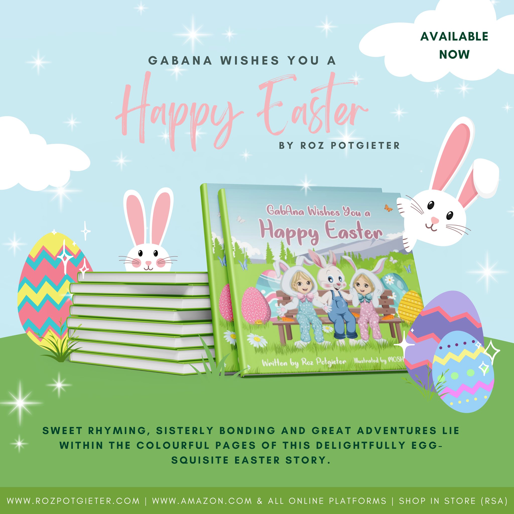 Join Gabi and Ana on an adventure as they take you on an egg-citing rhyming journey filled with colourful illustrations through the many things that make Easter time special. ๐ ๐ โจ
Get your copy of "GabAna Wishes You a Happy Easter!" - available in store & online.
www.rozpotgieter.com | www.amazon.com | & all online platforms
#rozpotgieter #GabAna #childrensbooks #author #Easter #authorsofinstagram #aussieauthor #booklover #bookworm #readersofinstagram #instadaily