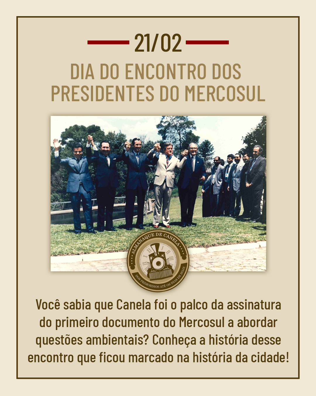 Há exatos 33 anos, Canela foi palco de um encontro histórico entre os países do Cone Sul! 🌿✨ Foi aqui que a Declaração de Canela foi ratificada, tornando-se o primeiro documento do Mercosul a abordar questões ambientais. 🌎💚
Quer saber mais sobre esse marco na história da sustentabilidade? Vem com a gente! 📖 #História #MeioAmbiente #Mercosul #Canela