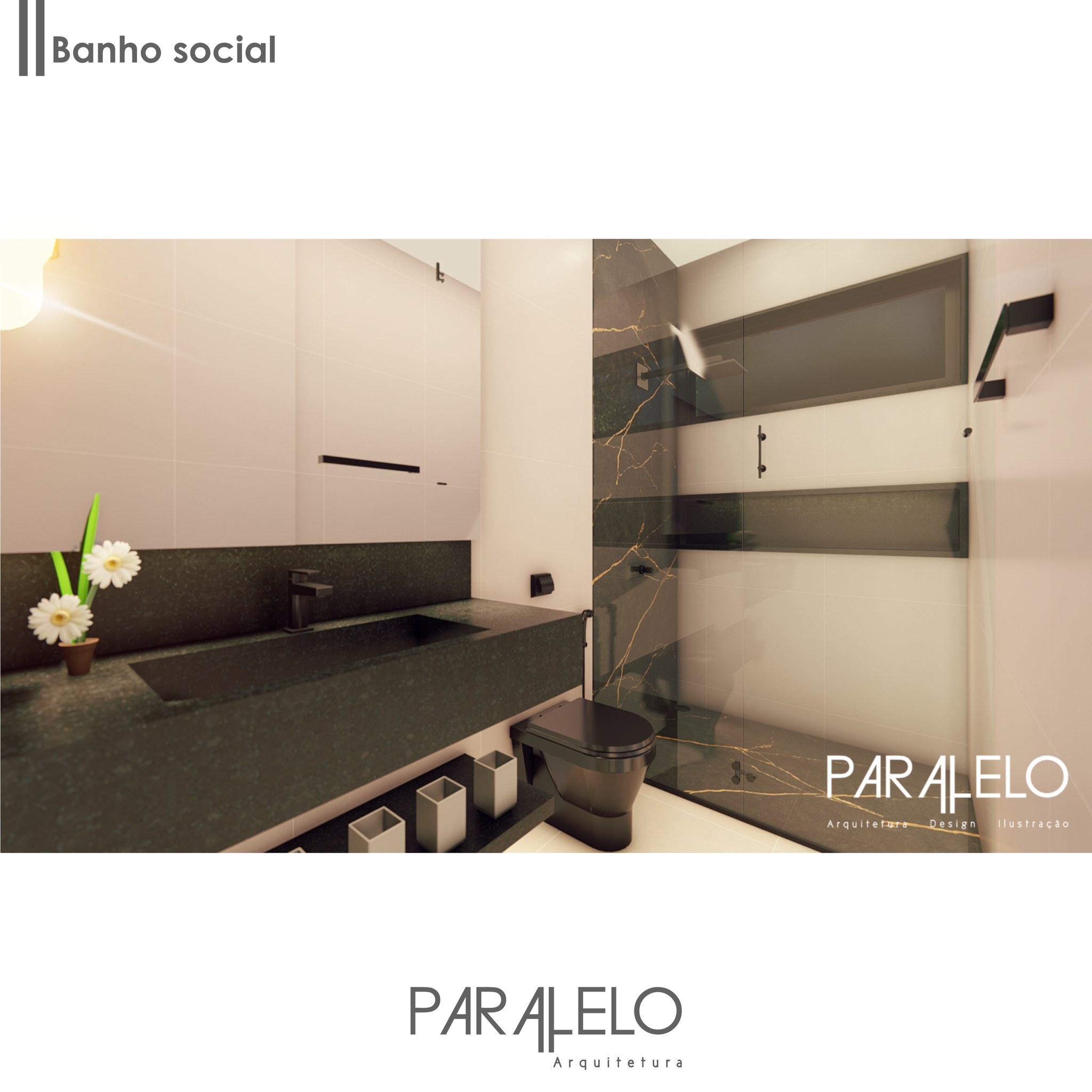 Projeto S | M - Banho Social - Foi utilizado o porcelanato Metropole Bege, Chanceler e o granito preto absoluto na bancada e nicho. Detalhes no box e pendete com formas geométricas.
Acesse o nosso site www.paraleloarq.com.br
#banheiro #projeto #paralelo #arquitetura #arquiteto #obra