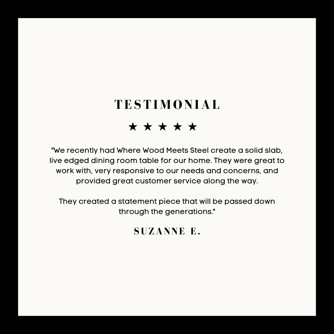 "We recently had Where Wood Meets Steel create a solid slab, live edged dining room table for our home. They were great to work with, very responsive to our needs and concerns, and provided great customer service along the way.
They created a statement piece that will be passed down through the generations."
Thank you Suzanne! It was a pleasure working with you!
#customfurniture #mountainhome #woodworking #woodslabs #woodandsteel #wherewoodmeetssteel #interiordesign #mountainliving @denverwoodslabs