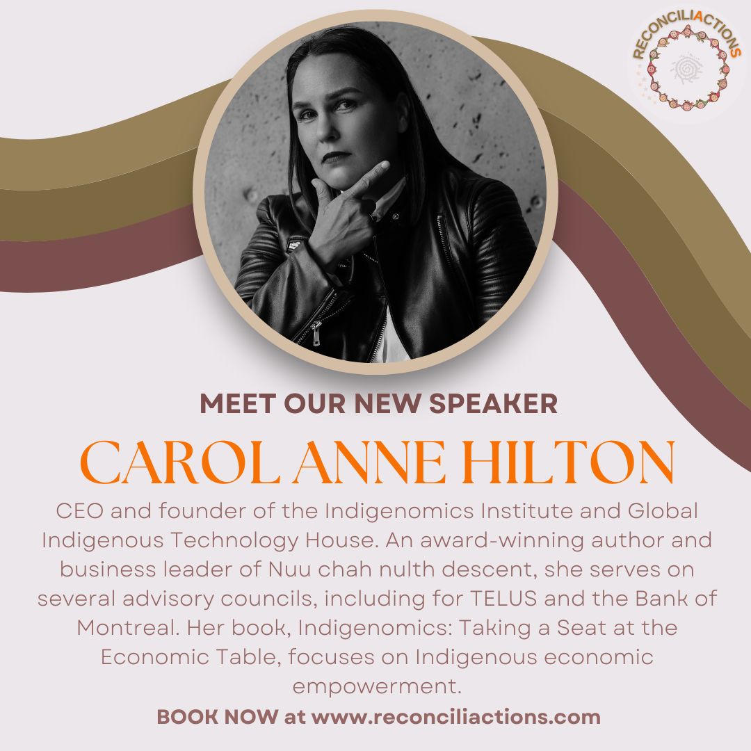 🌟 New Speaker Alert! 🌟
We’re excited to welcome Carol AnneHilton, MBA, ICD.D to our speaker roster! As the CEO & founder of the Indigenomics Institute, Carol Anne is an award-winning business leader, author, and expert on Indigenous economic power. With her visionary leadership and powerful insights, Carol Anne is the perfect speaker to inspire and elevate your next event.
📚 Author of Indigenomics: Taking a Seat at the Economic Table
🌎 Director & advisor to top global organizations
🏆 Recognized for excellence in Indigenous business & leadership
🔗 Book Carol Anne Hilton now and bring her expertise to your stage!
👉 www.reconciliactions.com/speakers
#ReconciliActionS
#SpeakersBureau
#EventSpeaker
#Indigenomics
#Leadership
#IndigenousBusiness
