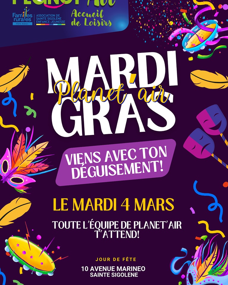 Mardi 4 mars c'est carnaval !!!
Apporte ton déguisement et viens faire la fête avec nous !!