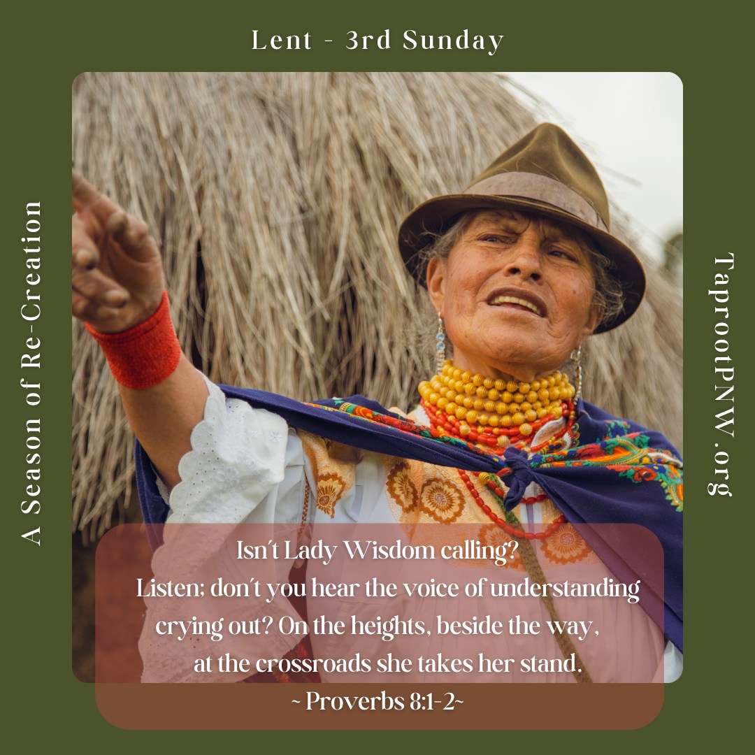This week, we hear the Voice of Lady Wisdom through readings from Proverbs, chapter 8. Honoring those who have walked this land for many generations, the visuals invite us to listen to our Indigenous Soul Sisters, Mothers and Grandmothers as we consider our next steps for Earth Justice, Healing, and Reconciliation with all peoples. May we hear what the Spirit is saying today.
#Lent2025 #Proverbs #wisdom #creationcare #justice #deeproots #listen