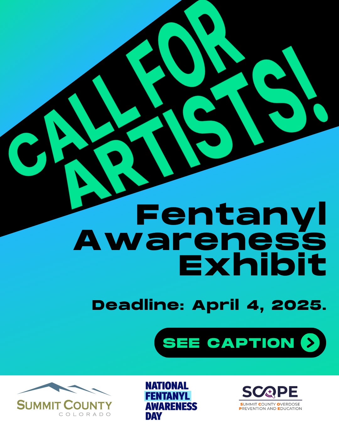 Make a Difference Through Art: Fentanyl Awareness Exhibit.
Join Summit County, in partnership with SCOPE and National Fentanyl Awareness Day, to create a powerful traveling exhibit.
Artists are invited to submit 24x36 inch works to Amy.Wineland@summitcountyco.gov by April 4, 2025.
A $400 honorarium ($250 for students) will be awarded.
Details are available here: https://www.summitcountyco.gov/services/health_human_services/public_health/index.php
#CommunityArt #SummitCounty #FentanylAwareness #CallForArtists #ArtExhibit #ArtForChange #SCOPE #NationalFentanylAwarenessDay #PublicHealth #StudentArt #HighSchoolArtists #YouthArt