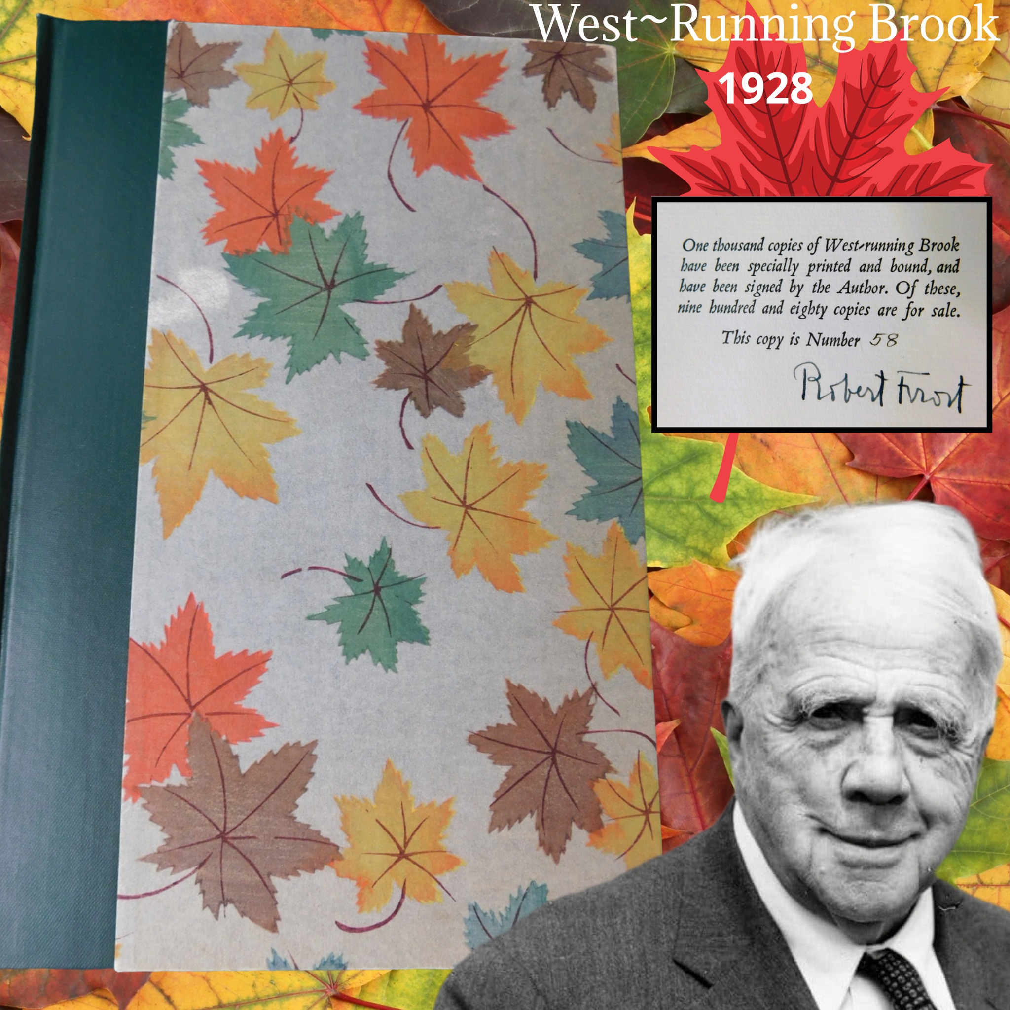 ✨ Attention all Poetry Lovers! ✨
Today, I’m thrilled to share something truly special: a signed, limited edition of Robert Frost’s West Running Brook (1928)! 📖✍️
This collection captures the flowing beauty of nature and the rhythms of life in Frost’s unmistakable voice. And this particular edition? A rare gem, number 58 of just 1000 copies, is graced with the poet’s own signature. 🌿🍃Perfect for collectors, literary enthusiasts, or anyone who feels inspired by Frost’s timeless words. What sets this copy apart aside from the Frost signature is the tissue-guarded Frontispiece and three woodcut illustrations tipped in and signed in pencil by the artist, J.J. Lankes.
📍 What’s your favorite Robert Frost poem? Share your thoughts below!
.
.
.
#RobertFrost #PoetryLovers #WestRunningBrook #RareBooks #LiteraryTreasure #TimelessPoetry #RobertFrostPoems #signedbooks