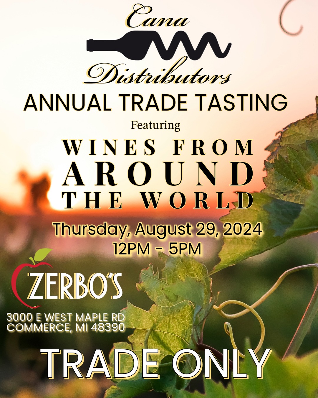 TWO WEEKS AWAY!! ⏰
Join us on August 29 for our annual Wines from Around the World Trade Tasting! Visit us at Zerbos from 12-5PM to taste new, exciting, and delicious wines 🍷 We'll see you there!