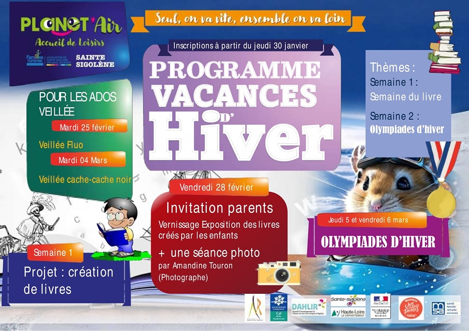 Et voici la plaquette des vacances d' hiver. Rendez vous à partir de jeudi sur le portail famille pour les inscriptions!!!