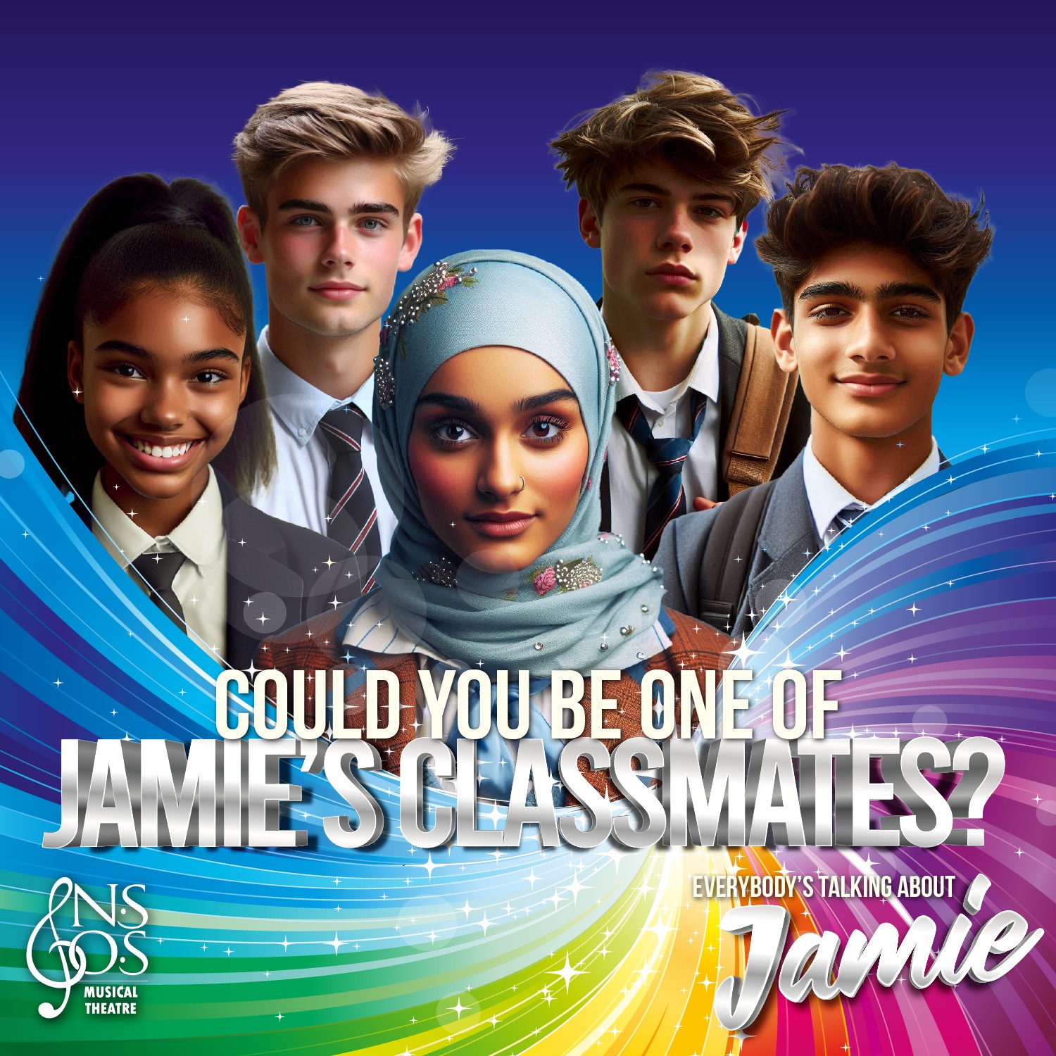Could you be Pritti, Sayid, Fatimah or any of Jamie's other school friends? We're looking for people over the age of 16 from all ethnicities and backgrounds to come forward and be part of this awesome show! Auditions are on Saturday 15th June with a pre-audition workshop this Tuesday. If this sounds like you, head to www.nsosltd.org/open-auditions