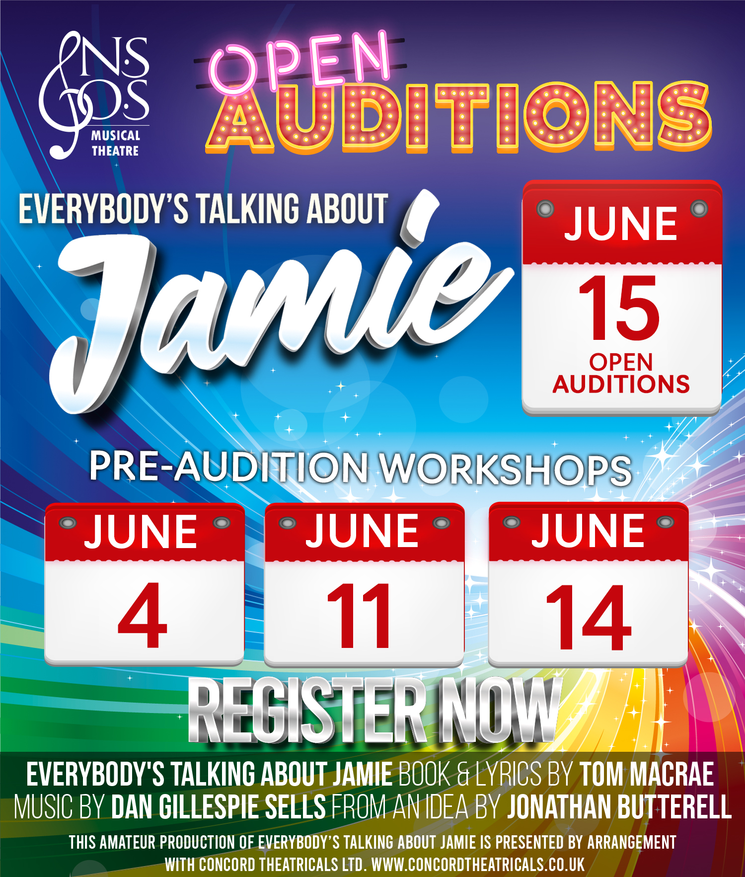 It's almost time! Register for our open auditions at www.nsosltd.org/open-auditions and we'll see you for the first pre-audition workshop on Tuesday! #everybodystalkingaboutjamie #openauditions #amateurtheatre #stokeontrent