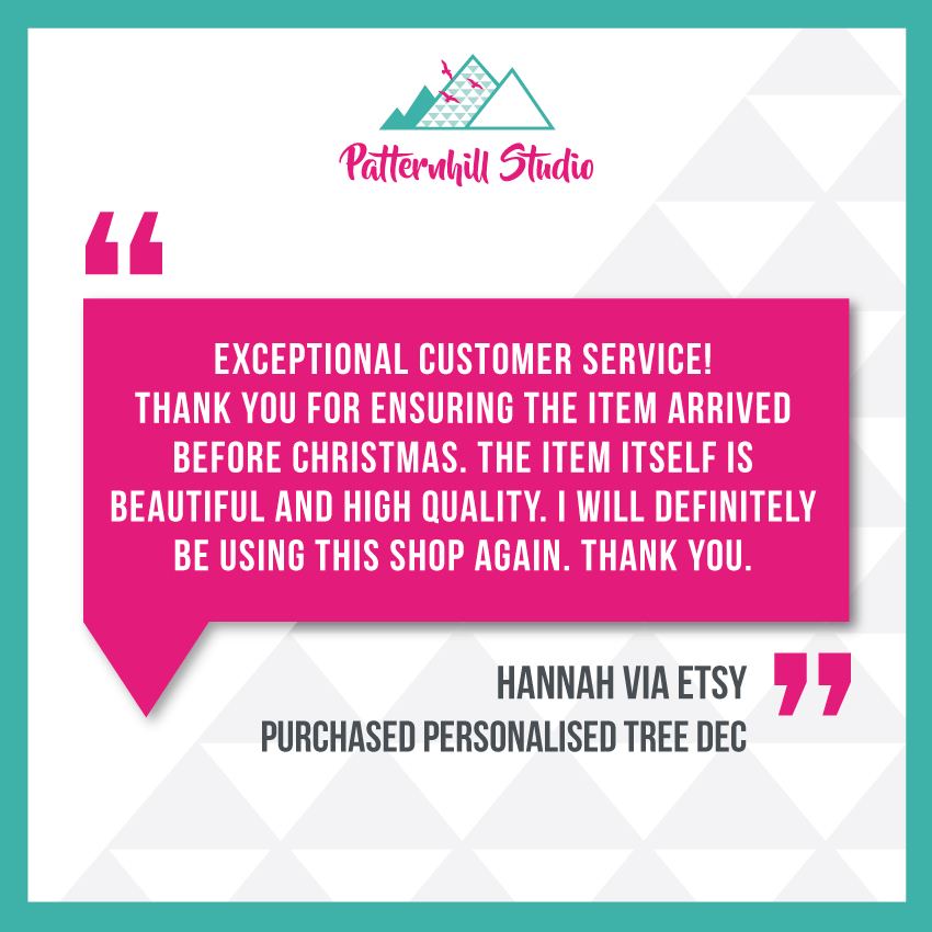REVIEW - Check out this lovely review I received from an Etsy customer over Christmas. The postal strikes had a big impact on everyone last month and sadly, financially crippled so many small businesses. Luckily, I don't sell enough on Etsy to have much of an impact to me personally but there were a couple of orders that went AWOL and had to be replaced. I will always do my best to ensure orders get to people as they should do. I take great pride in what I do and have very high standards when it comes to customer service. Thank you so much to anyone that takes the time to review or leave feedback for small businesses like mine. It means so much!