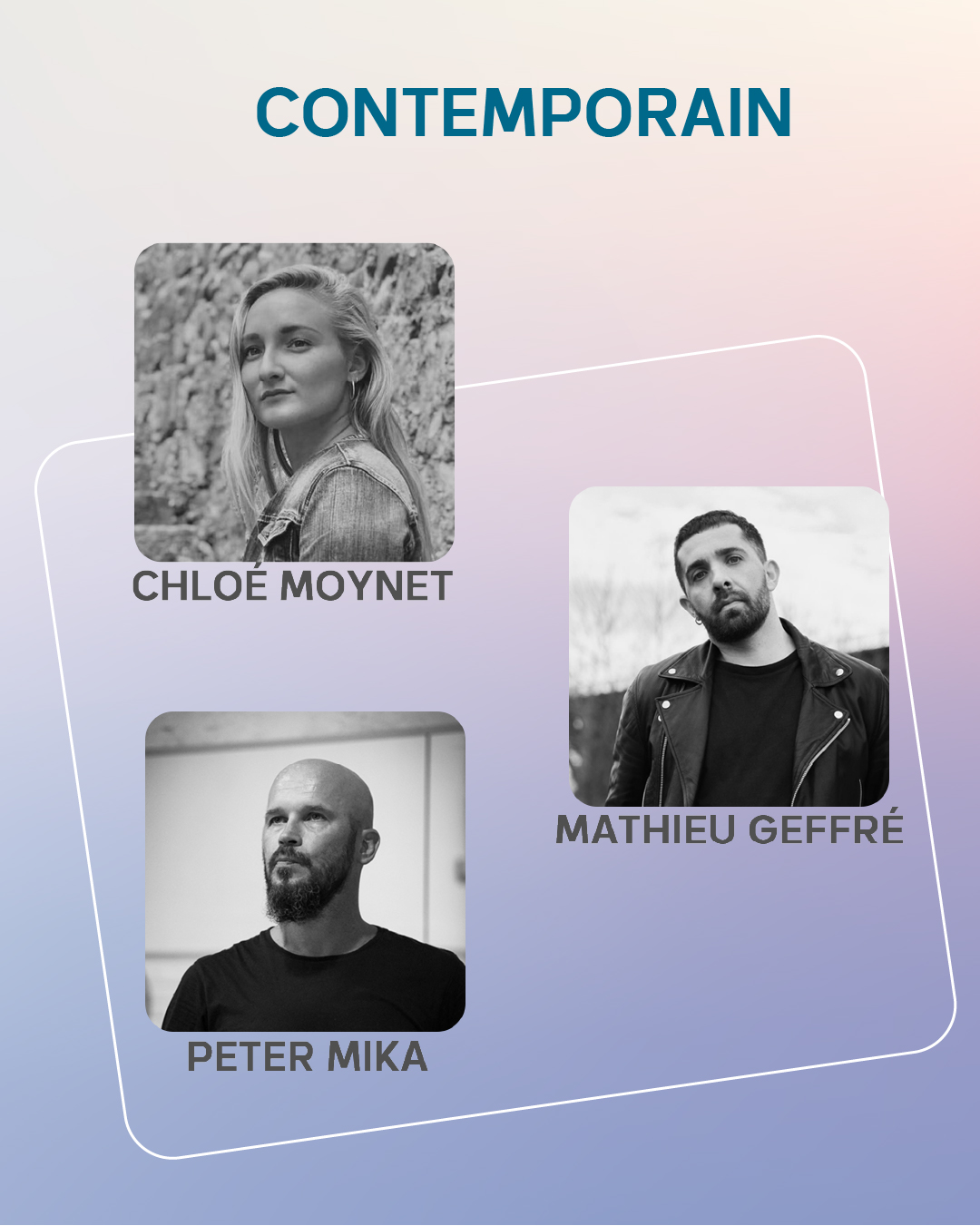 La CND Nouvelle Aquitaine Nord présente son 22ème stage de Danse de Royan
du 20 juillet au 1er Août 2025 :
1ère semaine “STAGE” du 20 au 25 juillet 2025
FORFAIT Illimité
Classique : Floriane Blitz - Éric Quilleré
Contemporain : Mathieu Geffré - Peter Mika
Jazz : Alain Gruttadauria - Sadok Khechana
Barre au sol : Bruno Agati
Forfait JUNIOR
Classique : Carole Massoutié
Contemporain : Chloé Moynet
Jazz : Mélissa Béret
Comédie Musicale : Bruno Agati
2ème semaine “Chorégraphique”
du 27 juillet au 1er août
Chorégraphes :
Mathieu Geffré - Alain Gruttadauria
Gianluca Falvo - Olga COBOS
Internat & Restauration sur place
Spectacles de fin de Stage
information et inscription sur www.cnd-poitou-charentes.com
CND Nouvelle Aquitaine Nord
48 rue Saint Antoine 16160 GOND-PONTOUVRE