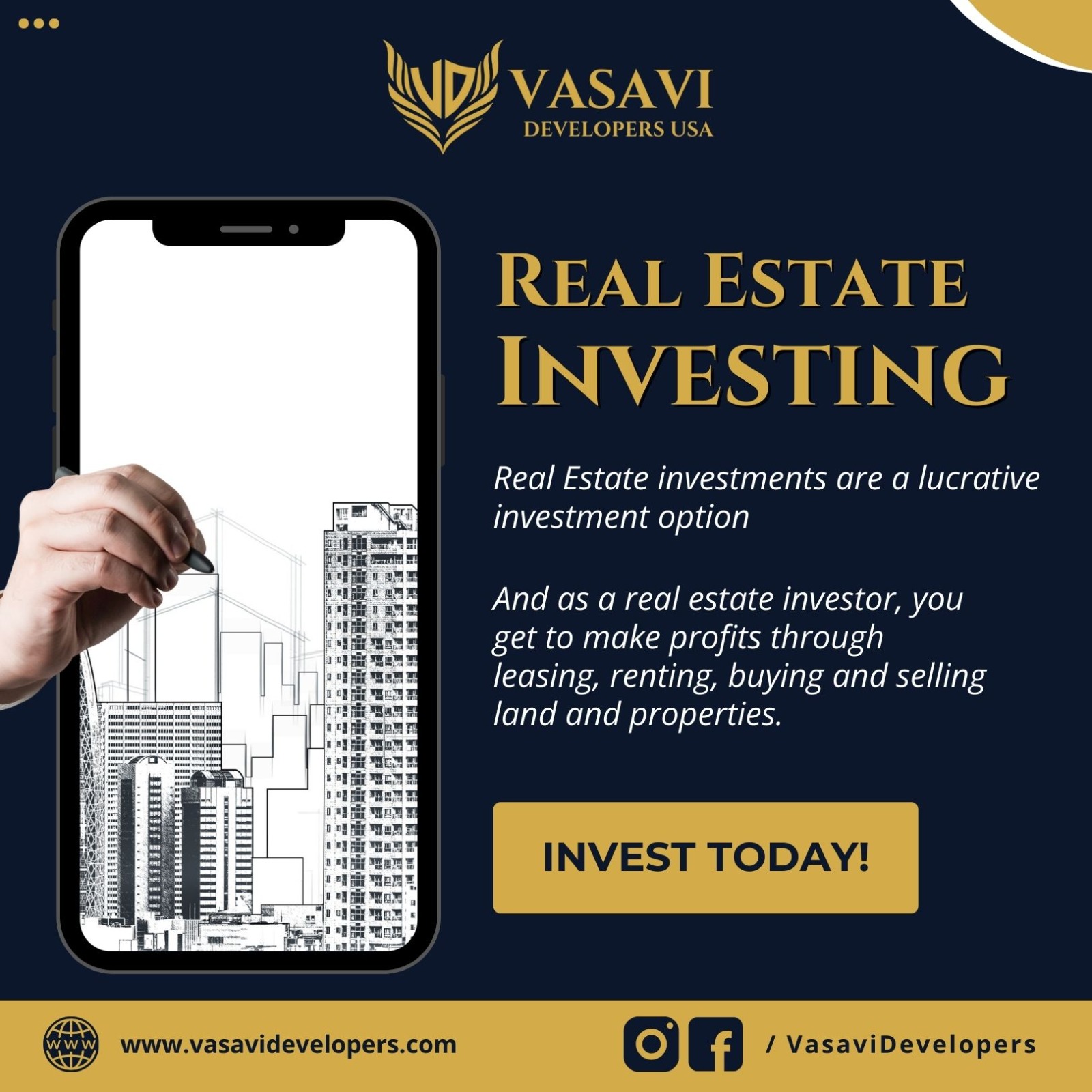 Unleash the potential of your investment dreams and turn them into a tangible reality.
๐ Explore our world of innovative and transformative real estate solutions that align with your vision.
Ready to make your investment dreams come true? Contact us today and embark on a journey to a brighter real estate future! ๐๐
Visit www.vasavidevelopers.com to know more.
#LetsGrowTogether #VasaviDevelopers #VasaviDevelopersUSA #RealEstate #Investment #RealEstateInvestment #Investing #RealEstateCompany #InvestmentJourney