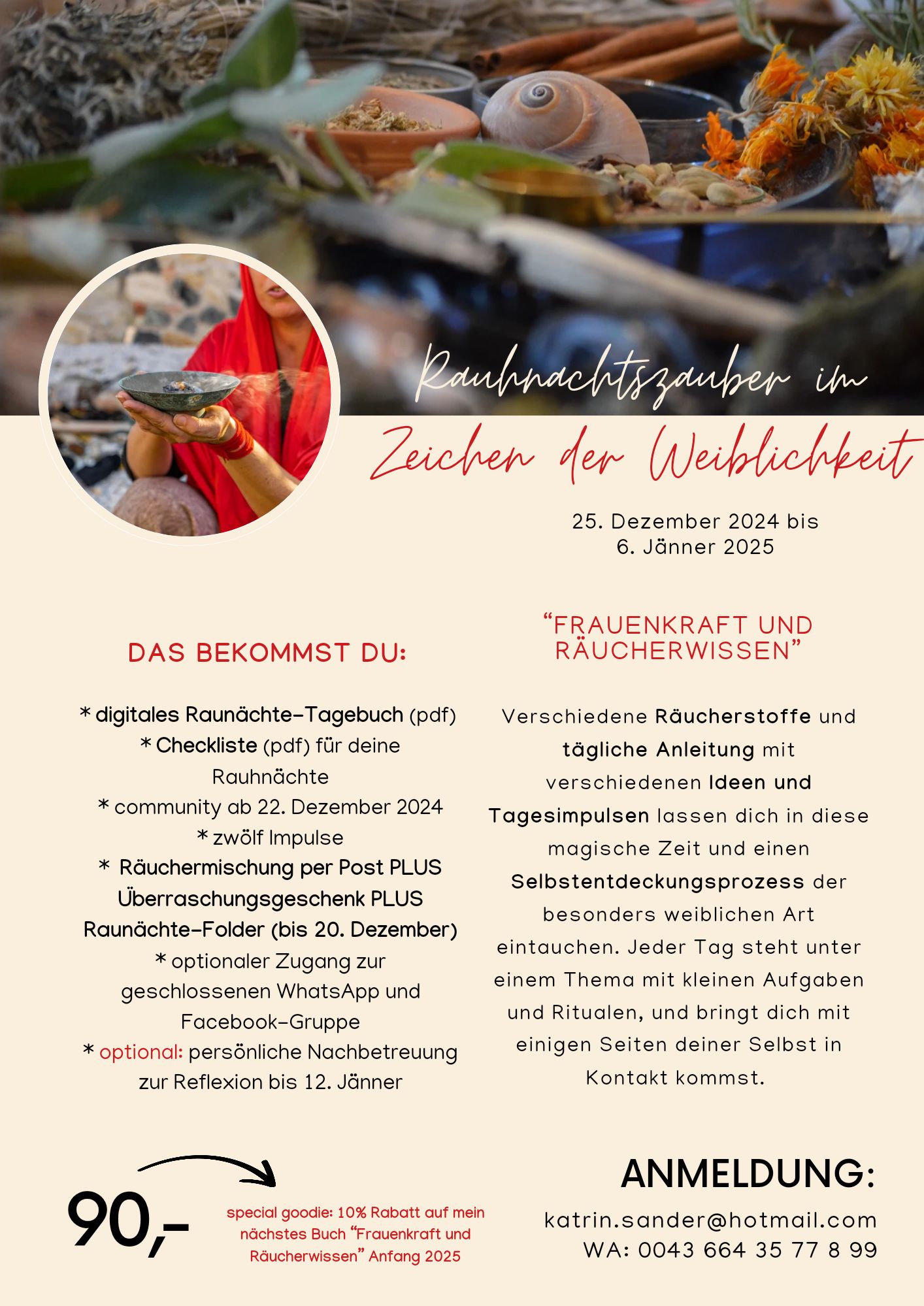 Eine Rauhnächte-Reise der besonderen Art - speziell auf Frauen ausgerichtet: mit vielen Inputs, täglichen Impulsen und Ritual-Ideen - und das alles online und dennoch verbunden mit anderen. #rauhnächte #räuchern #weihrauch #weiblichkeit #salbei #Rosmarin #räuchermischung #fichtenharz #räucherwerk