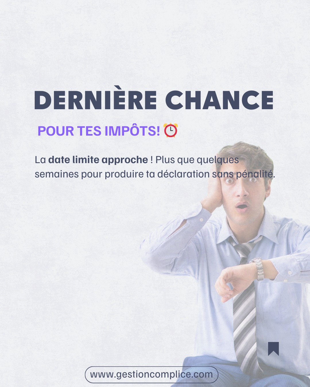 NON, CECI N'EST PAS UN POISSON D'AVRIL. 🐟
La date limite approche vite : t’as jusqu’au 30 avril pour éviter les intérêts et les pénalités sur tes déclarations d'impôt.
ET, il me reste moins de 20 places disponibles pour cette année.
Alors si tu veux qu’on fasse ça ensemble, inscris-toi maintenant via mon site internet dans ma bio.
PS: même si t’es travailleur autonome et que ta date limite est le 15 juin, si t’as un montant à payer, les intérêts commencent dès le 1er mai.
Alors vaut mieux pas attendre que ça devienne urgent 😅