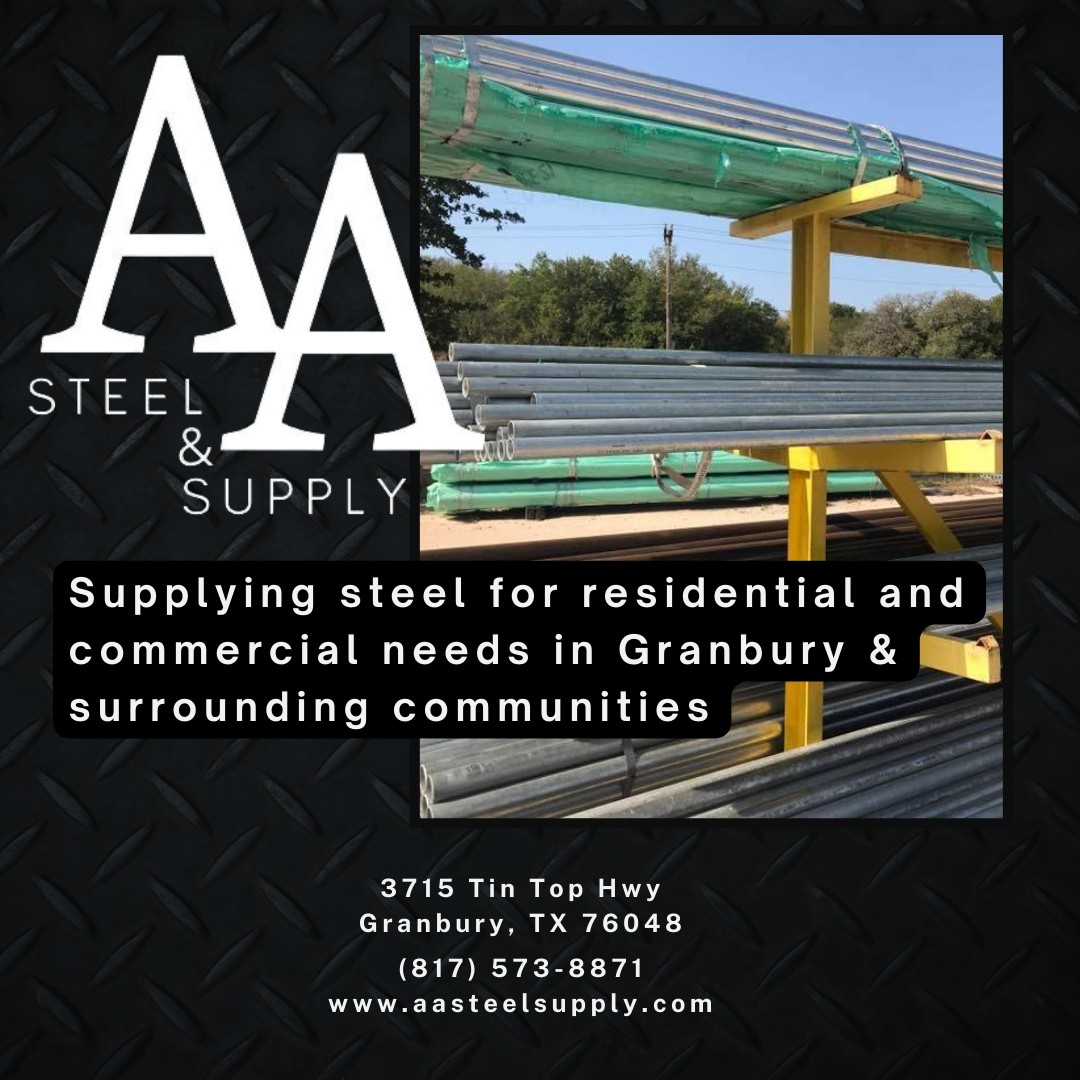 We want to spotlight another small local business that serves our community and keeps our business operating. A & A Steel & Supply has provided steel for fabrication shops, welding shops, contractors, and homeowners in Granbury and surrounding communities for over 5 years.
Check them out for your steel needs on commercial or residential projects. www.aasteelsupply.com
#granbury #supportlocalbusiness #granburytx #hoodcounty #steelsupply #metalwork