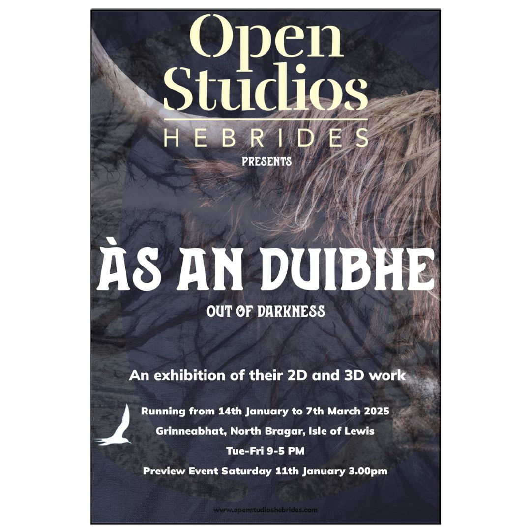 Keep your diary clear for our preview event, on Saturday 11th January at 3pm
#OpenStudiosHebrides #OpenStudios #LocalArtistShowcase #OuterHebrides #IsleOfLewis #IsleOfHarris #Crafts #ArtsAndCrafts #Artists #ScottishArtistsAndMakers #Stornoway #Hebrides
