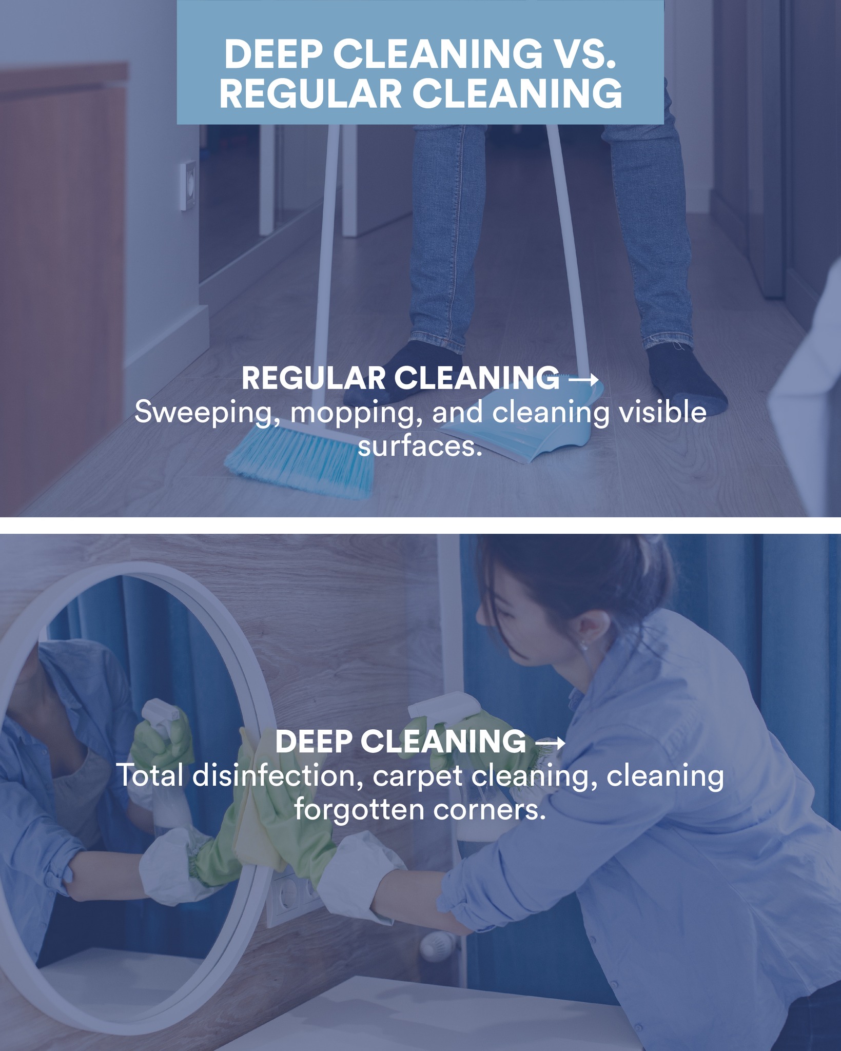 Does your #home need a deep or regular #cleaning? 🏡✨
Let us advise you and choose the best service for you.
📲 Contact us and schedule your appointment.