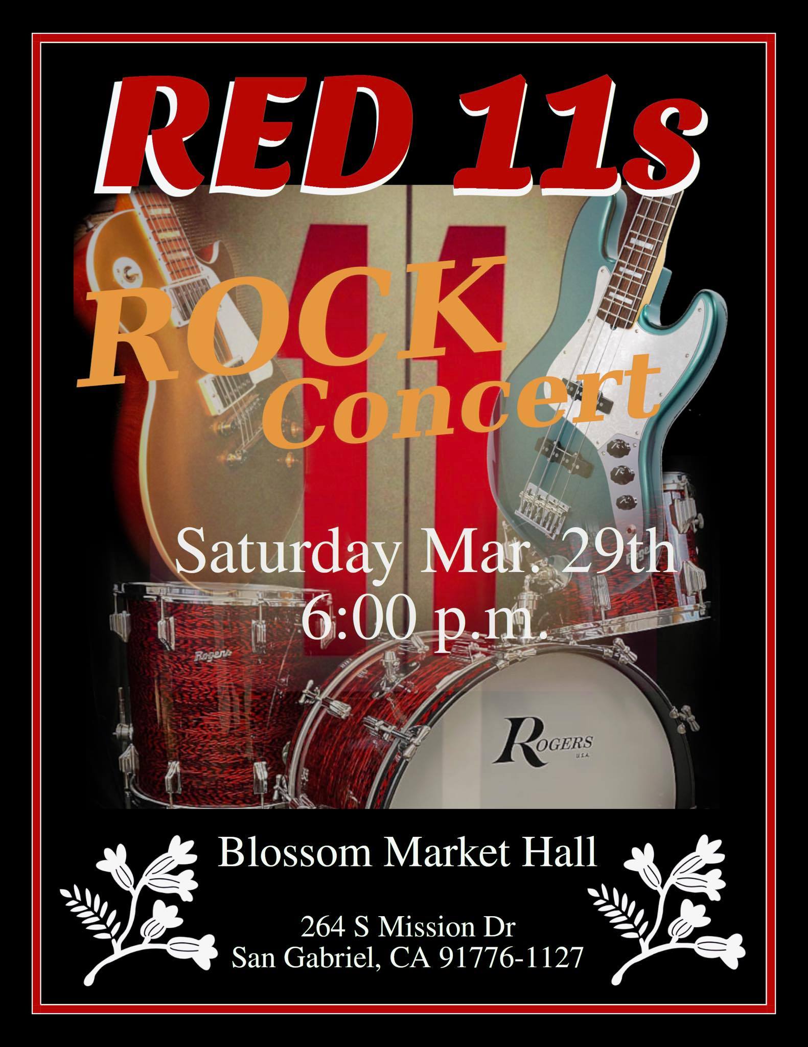 Last minute notice! My band Red 11s is playing tonight in San Gabriel at Blossom Marketplace with a bunch of food vendors from 6 pm to 8 pm. It’s free and fun so please stop by if you’re in the area
