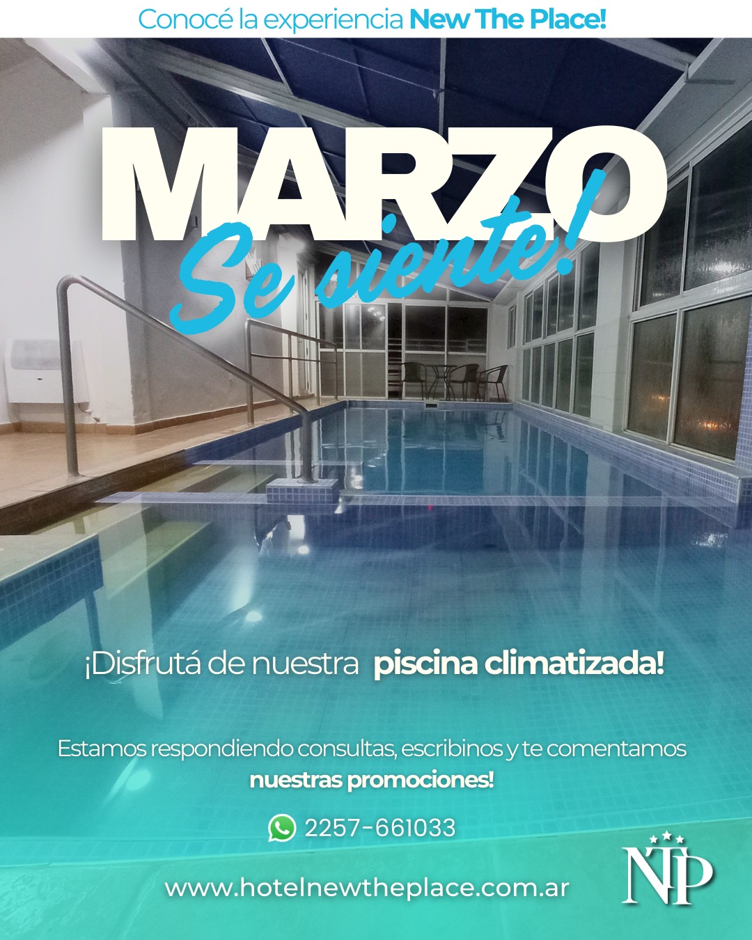 Estamos preparando Marzo 2025!
Contamos con habitaciones con vista al mar y a pasos de la playa!
Ubicación pleno centro de San Bernardo del Tuyú!
Nuestro desayuno buffet y piscina climatizada te espera!
Escribinos!
