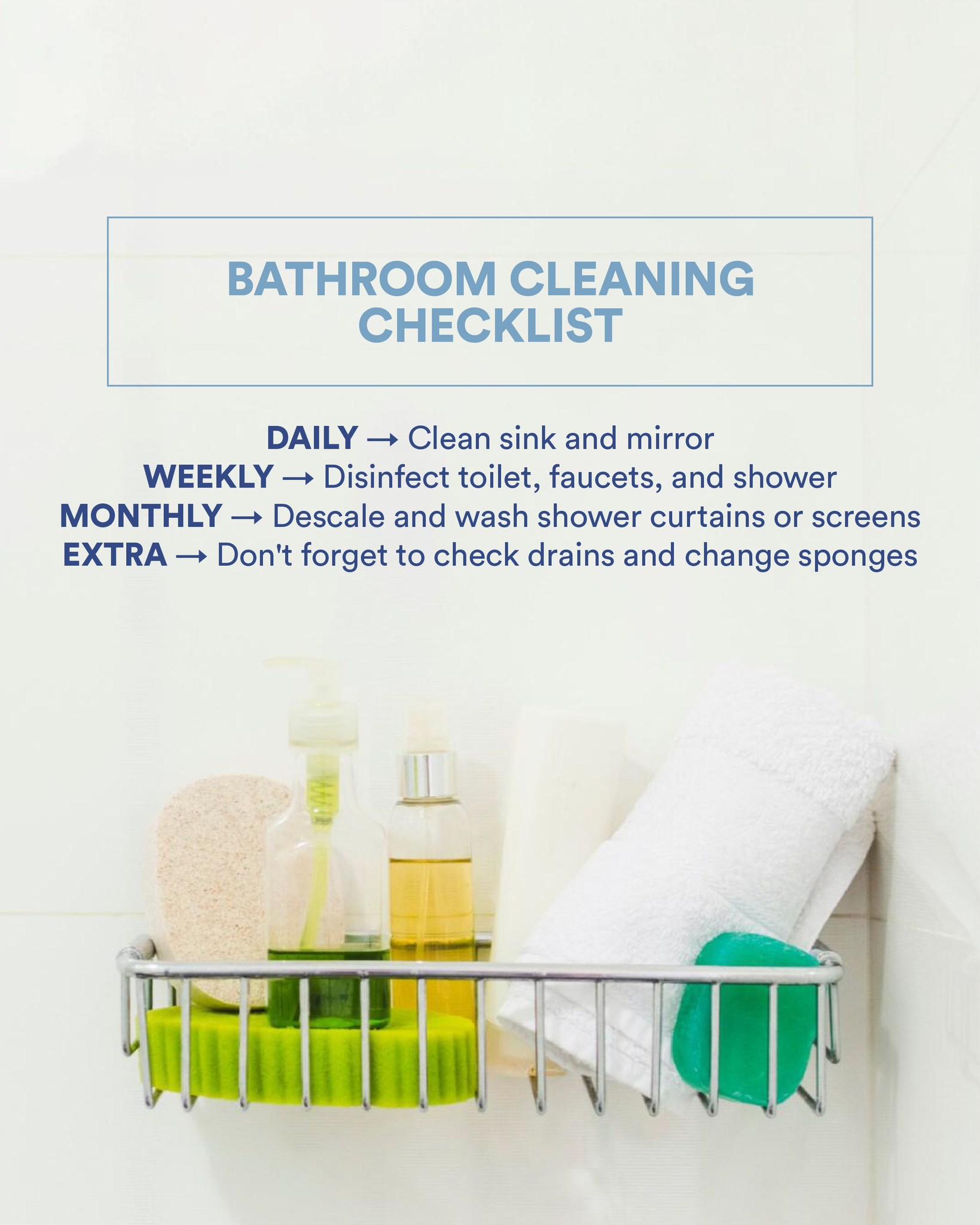 Keep your bathroom spotless by following this guide 🛁✨.
✅ Make it part of your routine to avoid dirt and bacteria buildup.
📌 Save this post for your next cleaning.