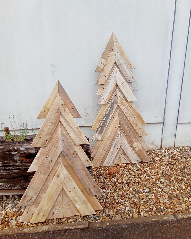 We now have palletwood Christmas trees for sale! Perfect for front gardens, shop displays or minimalist living rooms! Prices from £30 #shoplocal #reclaimedwood