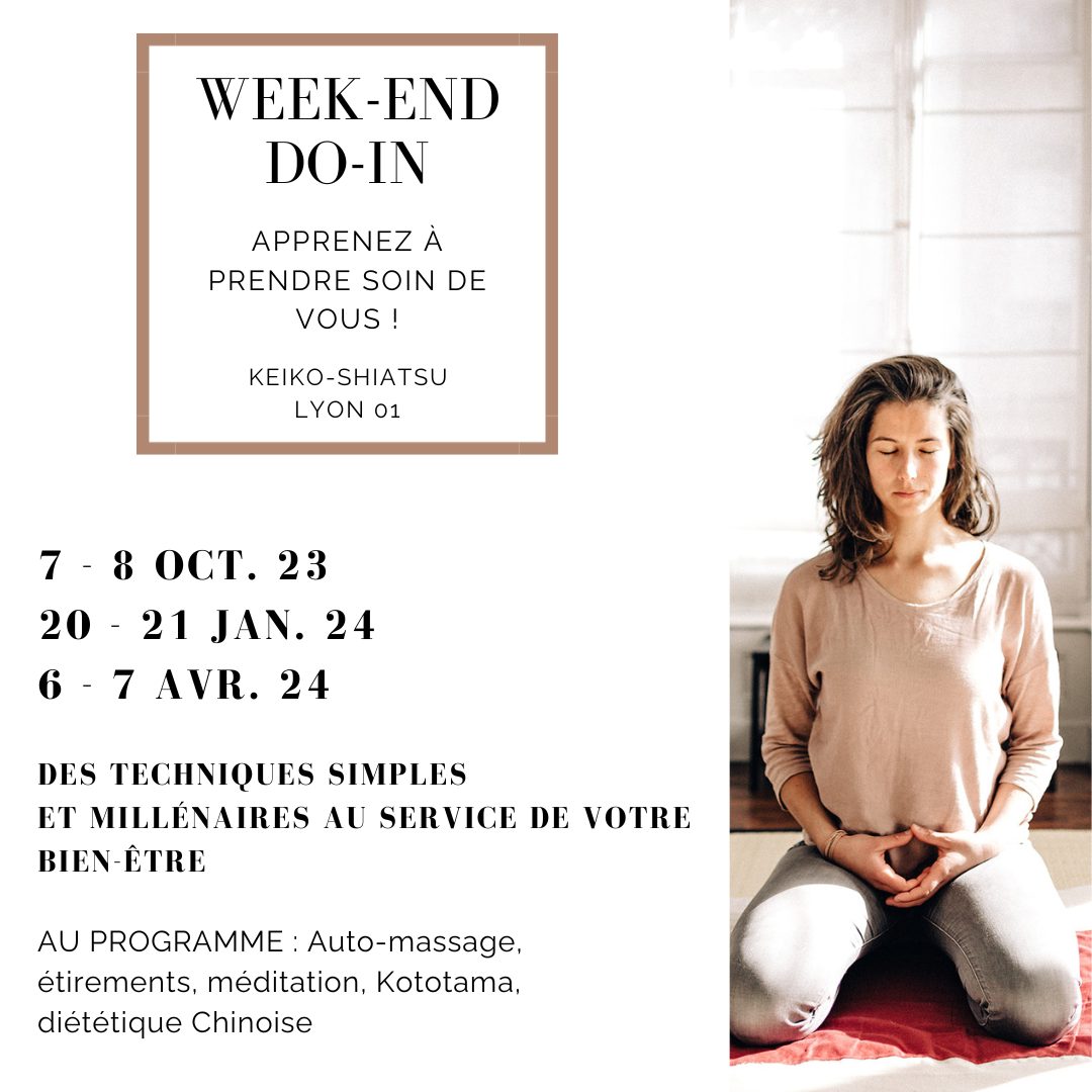 Bonjour tout le monde, 🙂
Le stage de Do-In approche à grande vitesse ! 📆
Lors de ces 2 jours de stage vous apprendrez à faire des étirements accessibles et qui vous détendront tout le corps.
Nous aborderons les 5 principes de la médecine Chinoise ainsi qu'une diététique simple et facile à appliquer au quotidien.
Les méditations allongées vous permettront de ressentir les souffles dans le corps et les bénéfices des techniques d'ouverture du corps.
#keikoshiatsu #shiatsulyon #bienetrelyon #doinlyon #aromatherapielyon #massagelyon #santenaturelle #huileessentielles #energetiquechinoise #medecinechinoise #acupression #developpementpersonnel #sérénité #psychologiepositive #moonclublyon #formationaromatherapie #holistique #soinénergétiquelyon #santemental #formationmassage #formationlyon