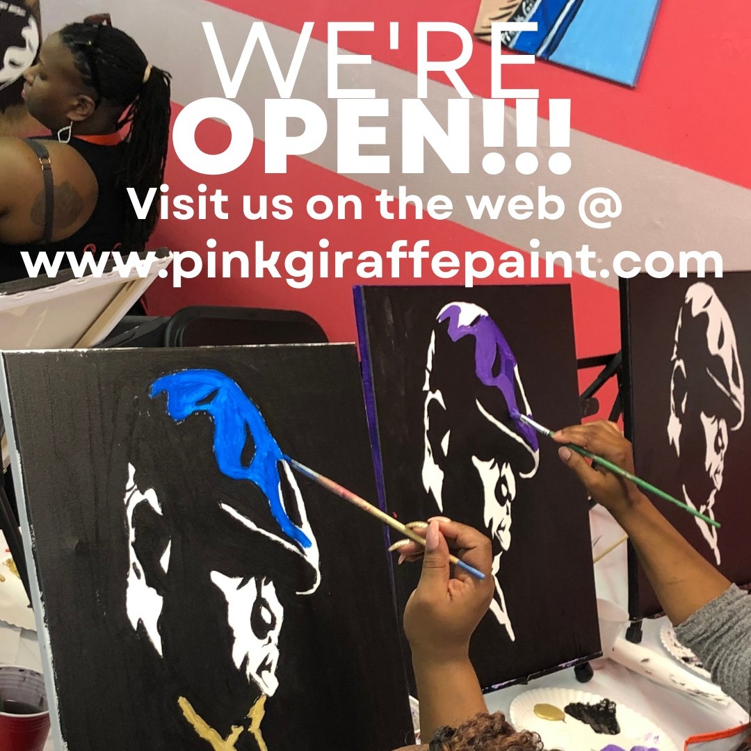 We're reopening!!! Thank you for your continued support since 2016 ❤️. We look forward to seeing you soon! Please visit our website, www.pinkgiraffepaint.com to see upcoming classes.
#pinkgiraffeartstudio #thingstodochicago #southshorechicago #sipandpaint #art #painting #createpaintrelax
