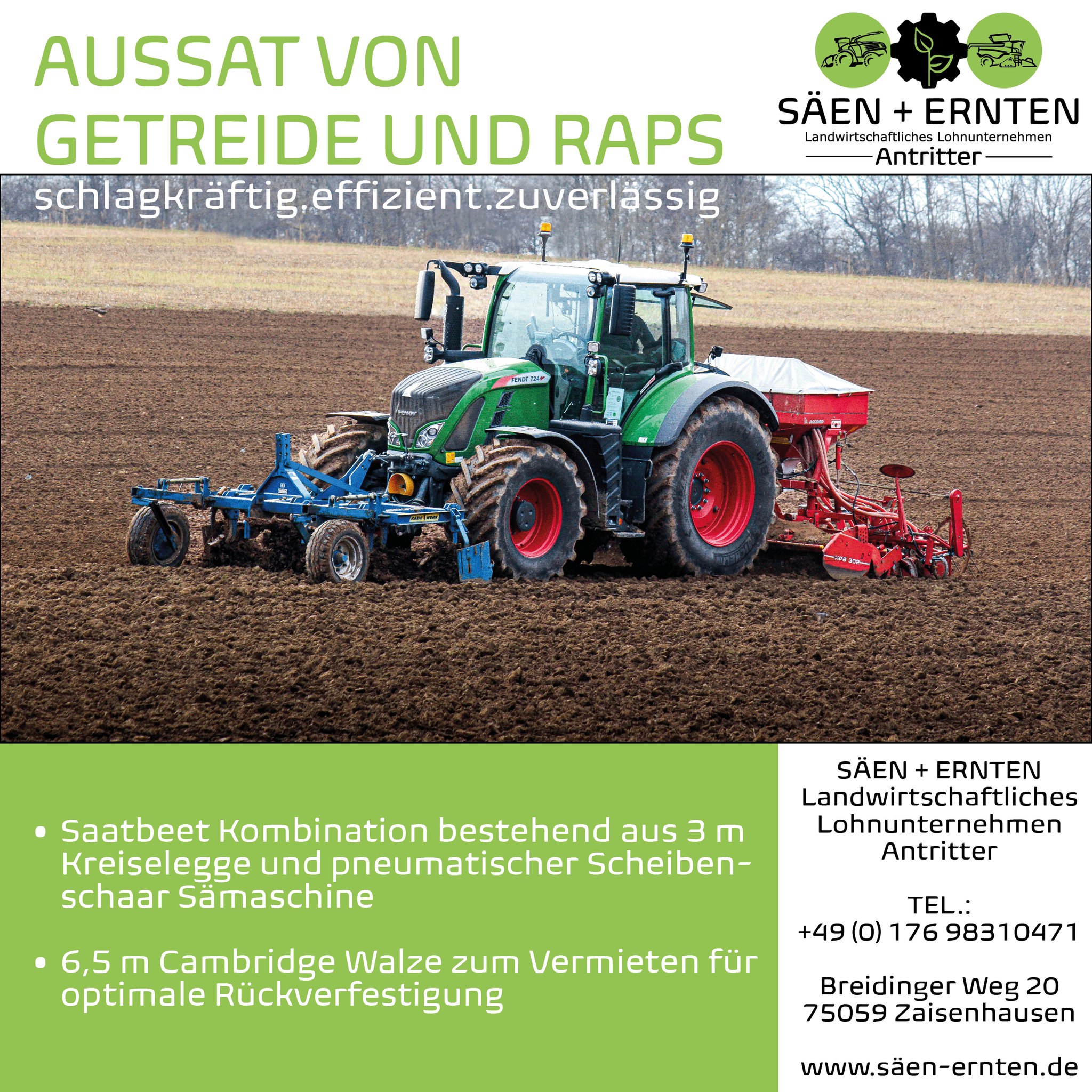 AUSSAAT VON GETREIDE UND RAPS 🌱🌾
Wir stellen unsere Leistungen vor! 👨🌾
.
.
.
.
.
#aussaat #getreide #raps #cambridgewalze #fendt #landwirtschaft
#landscapephotography #landwirt #lohnunternehmen
#badenwürttemberg #kraichgau
#landwirtschaftistleidenschaft #fullgas #foryou #lohner
#lohnunternehmenantritter