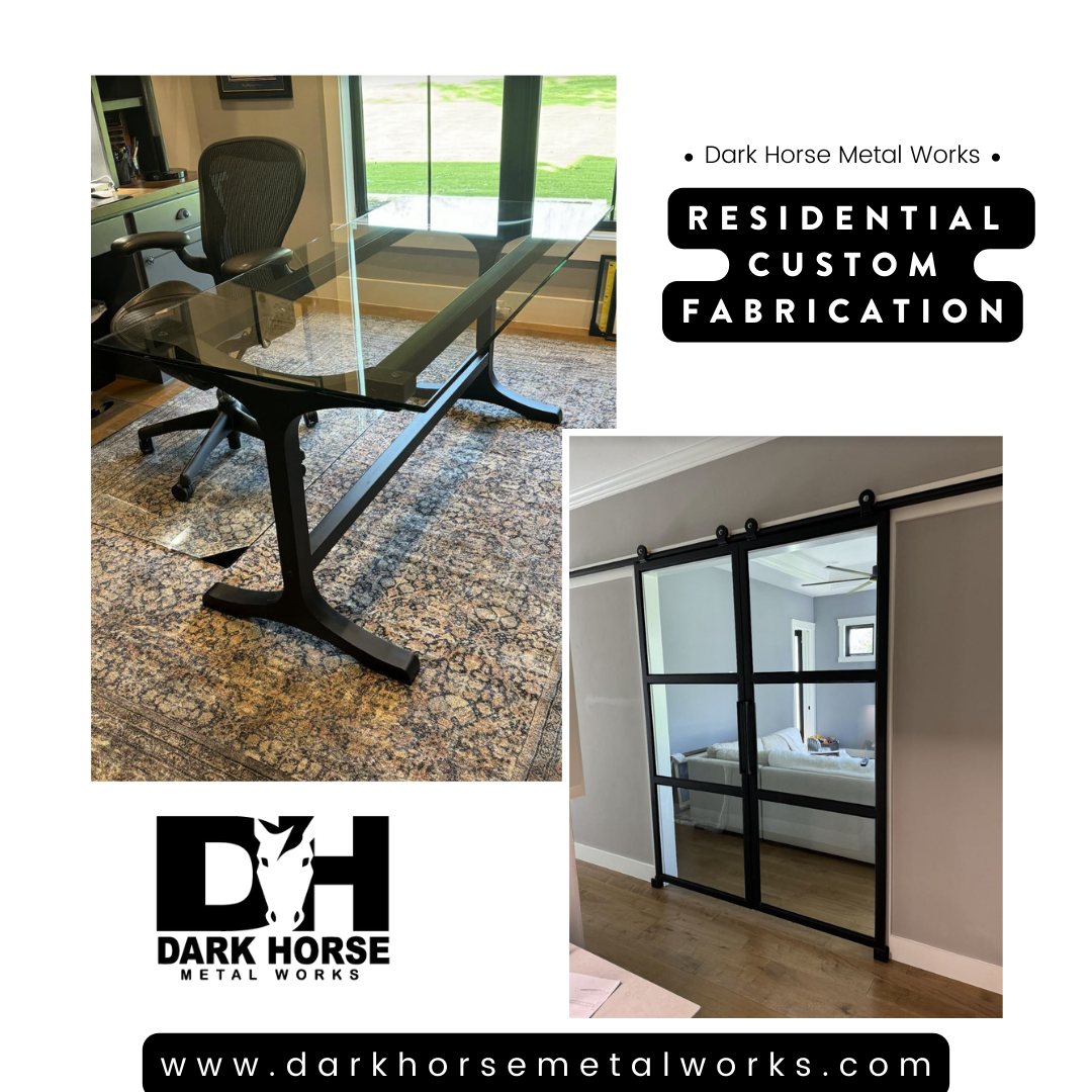 The Dark Horse team is always at it. Helping to add some unique accents to homes with custom built furniture and a custom fabricated glass barn door, including the slider frame and the hardware. It's hard not to love the distinguished well-made aesthetic this brings to any home.
#Welding #Fabrication #CustomMetalWork #ResidentialFabrication #BarnDoor #SlidingBarnDoor #CustomDesk #MetalFurniture #Handmade #Craftsmanship #HomeImprovement #InteriorDesign #IndustrialDesign #MetalArt #CustomBuilds #HomeDecor #MetalFabrication #WeldingLife #SteelDesign #MadeInUSA #supportyourlocalwelder #granburytx