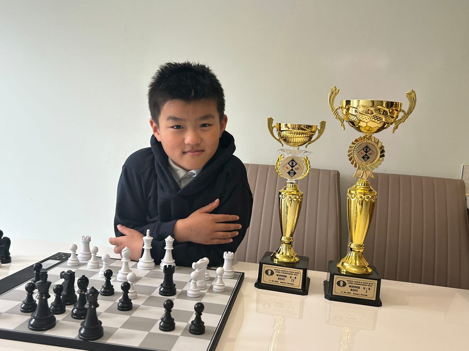 We are incredibly proud of Louis Cheng who recently won the World U8 Blitz Championship in Georgia. He also came 2nd in the World U8 Rapid Championship.
This makes Louis the first Scottish World Champion since Paul Motwani won the U17 Cadets in 1978!
Congratulations Louis!