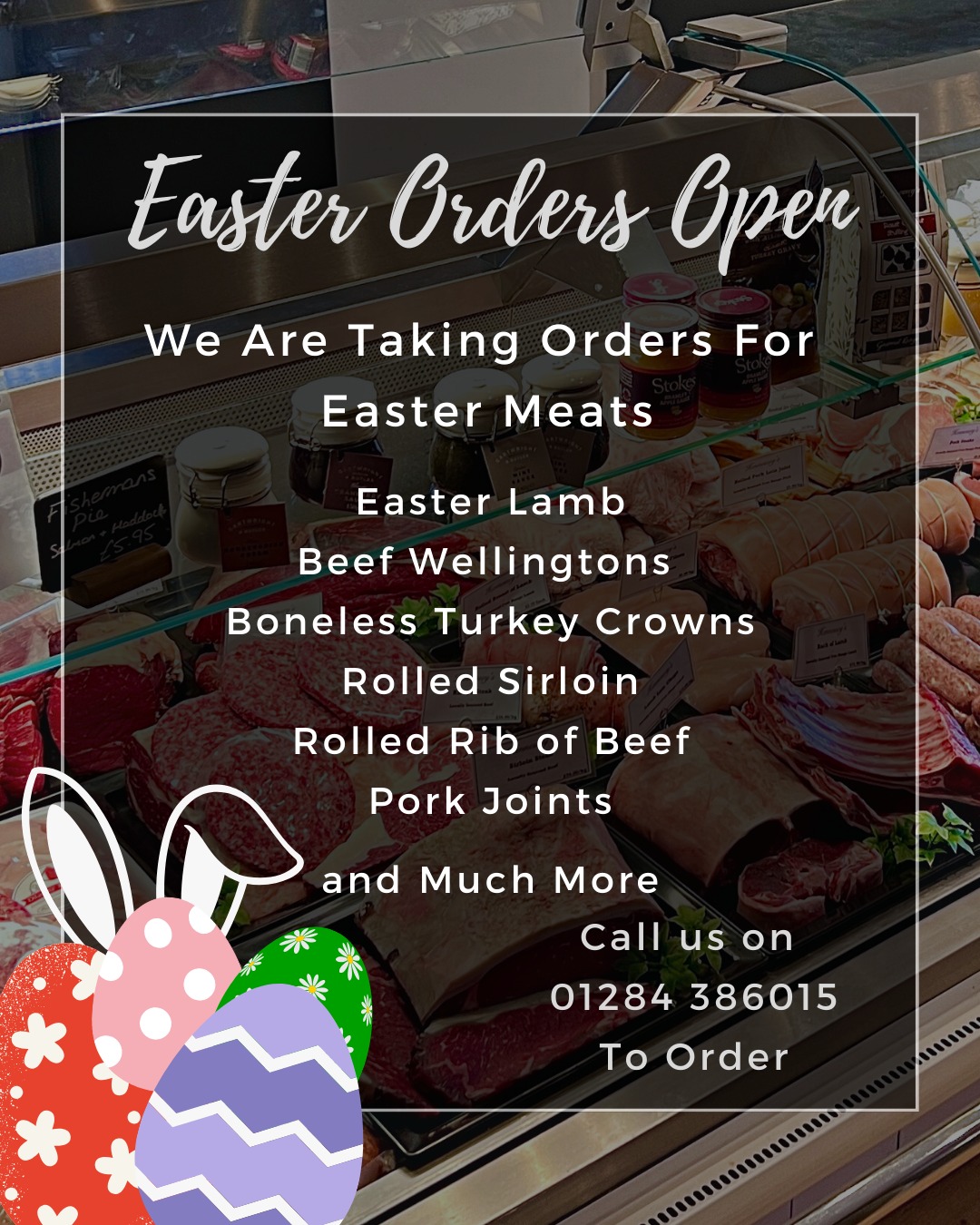 Easter Order Books Open Now!
Whether you’re opting for a traditional Leg of Lamb or one of our Handmade Beef Wellingtons, we’ve got you covered!
Give us a call on 01284 386015 to order.
.
Monday - Saturday: 9am - 5pm
Sunday: 10am - 2pm
.
www.hennesseylifestyle.co.uk
.
01284 386015
.
#supportlocal #suffolkbutcher #butchers #butchery
#beef #lamb #chicken #pork #freerange #steak
#highwelfare #wine #finefoods #farmshop #wine
#gifts #shoplocal #bbq #summer #spring #easter
#holidays #easterweekend #SpringLamb