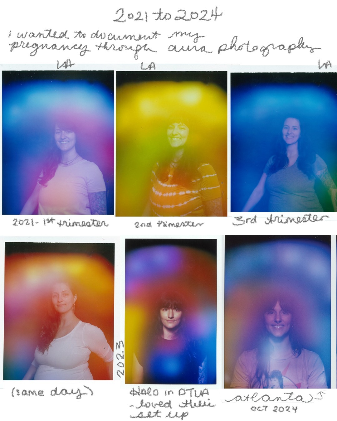 Checking in- This is my aura progression from 2021 to 2024, all done in Polaroids using Kirlian Photography. This has been an ongoing art project since 2014, when I first visited Cali (scroll down my feed to see previous documentation).
This set is especially significant since it documents my only pregnancy- I had an aura photo taken each trimester. I used to have exclusively orange/yellow auras in the beginning, but as I’ve grown in the world I have more blues (calmness, intuition) and magentas (happiness, connectedness).
Fun note: I had an aura photo done on the other side of the world at a spiritual center who used the camera to try to change everyone’s aura to magenta, as they believed that was the best frequency from which to live life.
As an artist, I have always been drawn to color and emotions and this experiment pairs the two beautifully. I just love this project.
#auraphoto #auraphotos #kirlianphotography #auras #aura #thekindaura #kirlian #colortheory #colors #emotions #mindbody