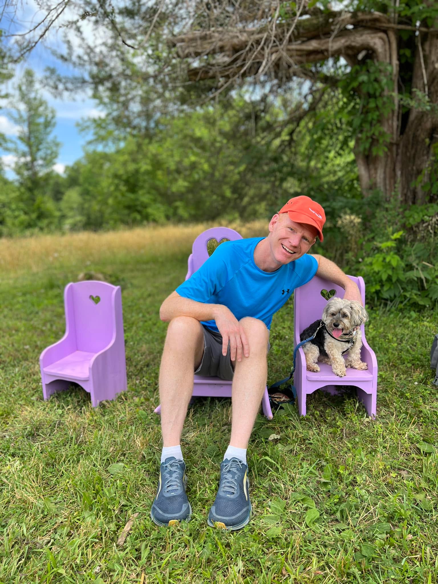 This says something about a man that will sit in a tiny purple chair with his pup Twixie for his wife’s photo op💕- HAPPY BIRTHDAY to this loving, humble, best-friend of mine hubby Tim !! (who is not in FB to see this🤪)