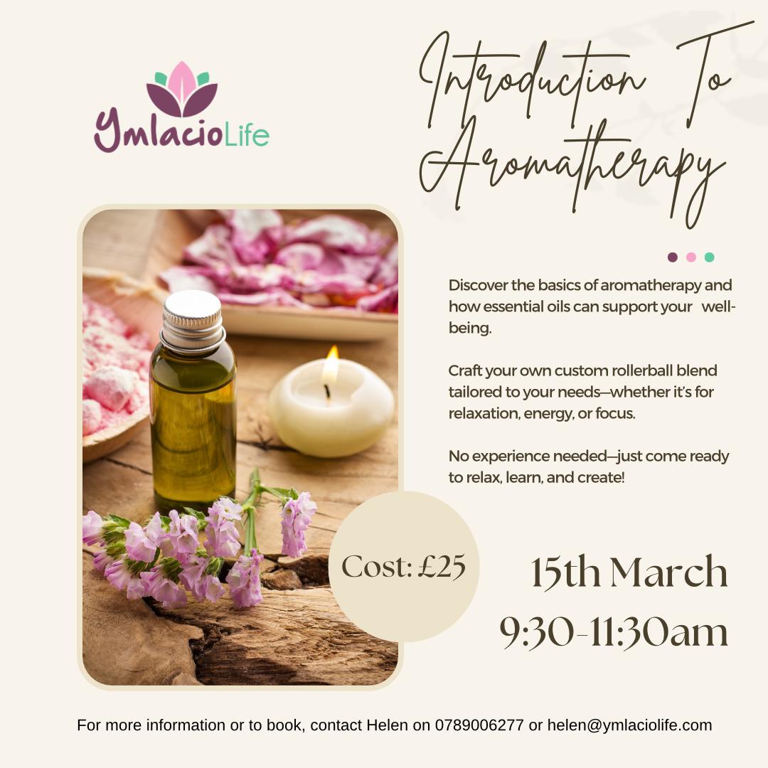 🌿 Discover the Power of Aromatherapy! 🌿
🗓 Saturday 15th March 2025
⏰ 9:30 AM – 11:30 AM
Immerse yourself in the calming world of essential oils with our Introduction to Aromatherapy Workshop! This hands-on session is perfect for anyone looking to explore the therapeutic benefits of aromatherapy.
What to Expect:
✨ Discover the basics of aromatherapy and how essential oils can support your well-being.
✨ Learn the unique properties of oils like lavender, eucalyptus, and peppermint.
✨ Craft your own custom rollerball blend tailored to your needs—whether it’s for relaxation, energy, or focus.
✨ Take home your personalized blend to enjoy and share.
No experience needed—just come ready to relax, learn, and create!
Spaces are limited, so book now to secure your spot.
Contact Helen on 07890062773 or helen@ymlaciolife.com
@@ymlacio_life
Breathe deeply, relax, and join us to explore the art of aromatherapy. 🌸