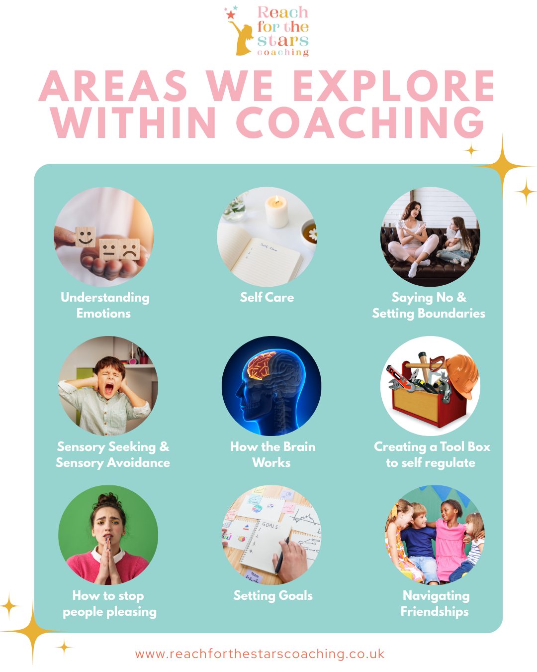 🌟 At Reach for the Stars Coaching, we support Children, Teens and Parents in exploring some of life’s big lessons — one conversation at a time. 🌟
Our coaching sessions offer a safe and supportive space to explore:
🤝 Navigating Friendships
🛑 Setting Healthy Boundaries
💬 Building Confidence to Speak Up
💡 Understanding Emotions
🎯 Setting Goals and Staying Motivated
❤️ Learning Self care
🧠 Developing a Growth Mindset
We believe every child has the potential to shine — sometimes they just need the right tools, guidance, and encouragement to get there. 🌈✨
Want to learn more about how coaching could support your child?
📩 Send us a message or visit www.reachforthestarscoaching.co.uk
#ChildCoaching #EmotionalWellbeing #ReachForTheStarsCoaching #ConfidenceBuilding #FriendshipSkills #ChildDevelopment #ParentSupport #CoachingForKids #parentsofteens #parents #coaching #CoachingJourney #CoachingBusiness #smallbusinessuk #smallbusinesses #smallbusinessowners #ashford #ashfordkent #kent