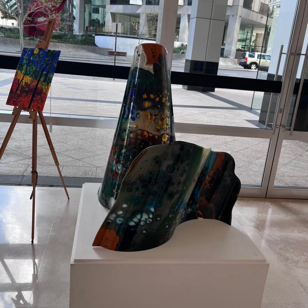 Just finished setting up the pre event exhibition for mundaringhillsopenstudios called “A Taste of MHOS” which showcases a selection of works from artists in MHOS. There are pieces from 4 artists that will be at my studio. The exhibition is on in the foyer of Two Forty, 240 St George’s Terrace, Perth until 4 October. Online shop available at https://mundaring-hills-open-studios.square.site/ Definitely worth a visit.